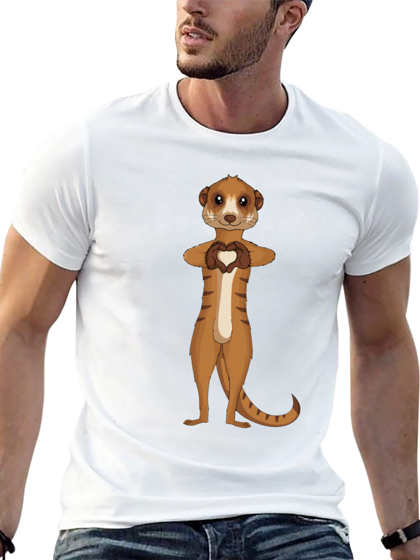 Meerkat Heart Hands Graphic Tee - Black Cotton Shirt