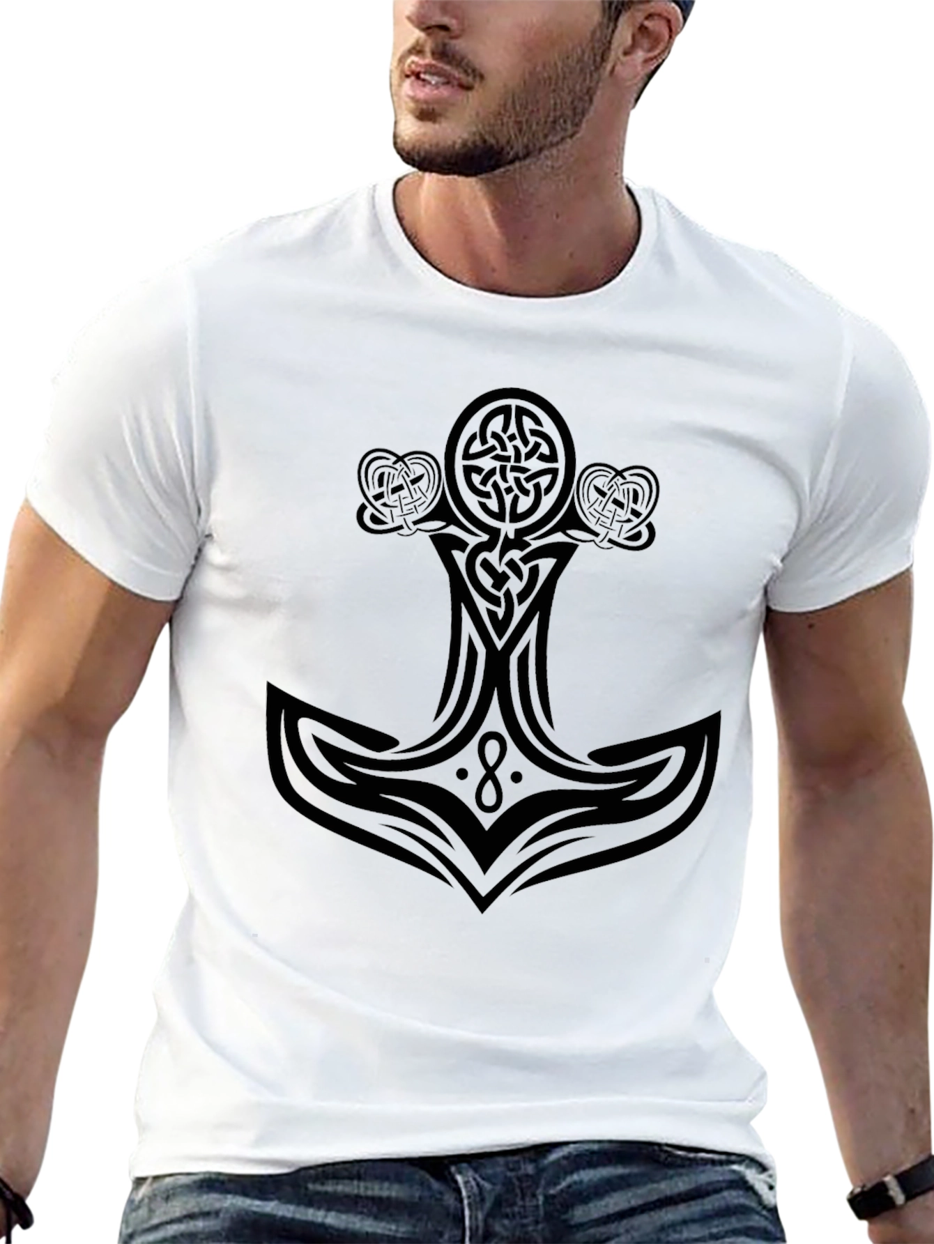 Mens Black T-Shirt with Celtic Hammer Design