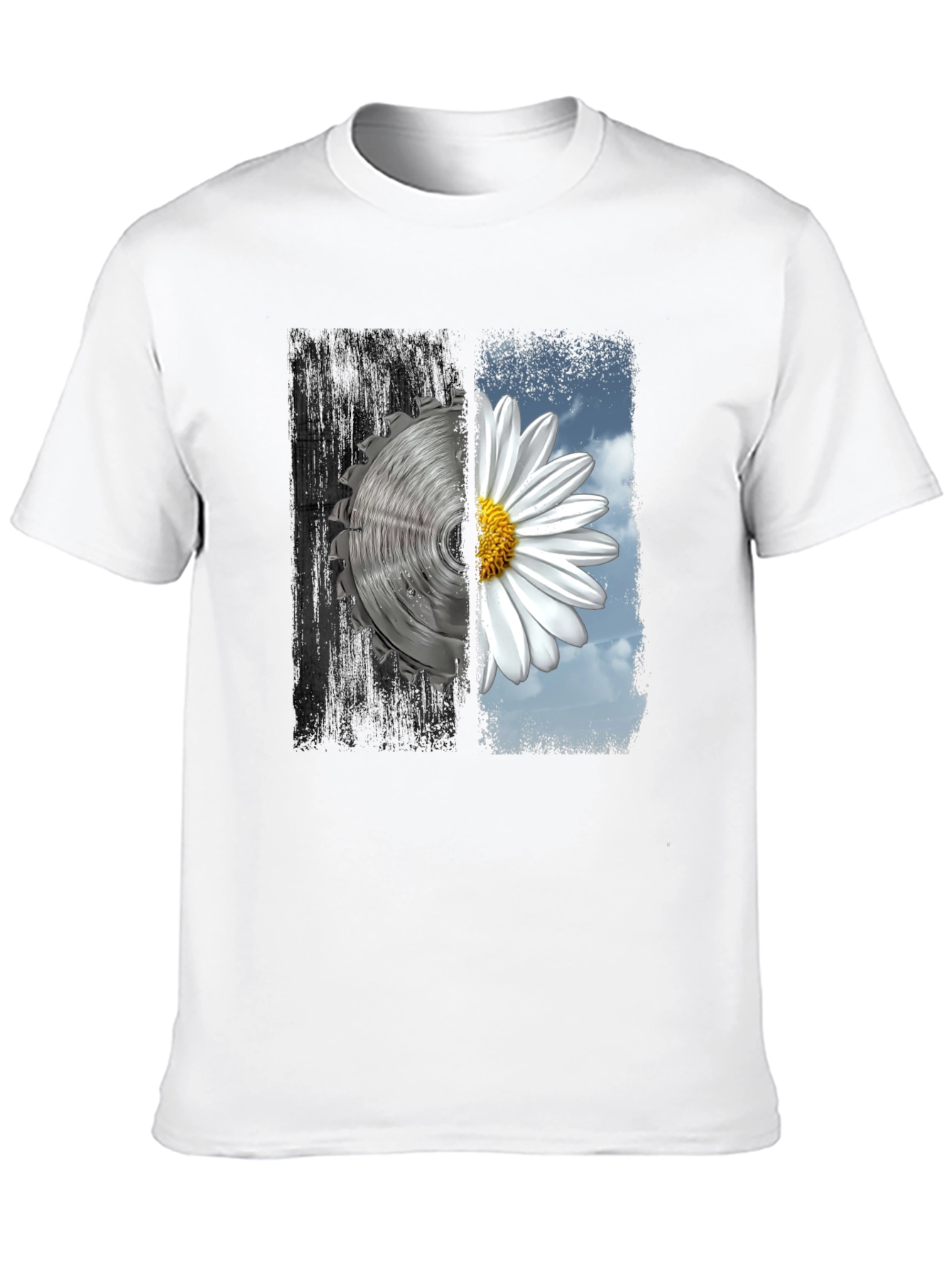 Yin Yang Saw Blade and Daisy Graphic T-Shirt