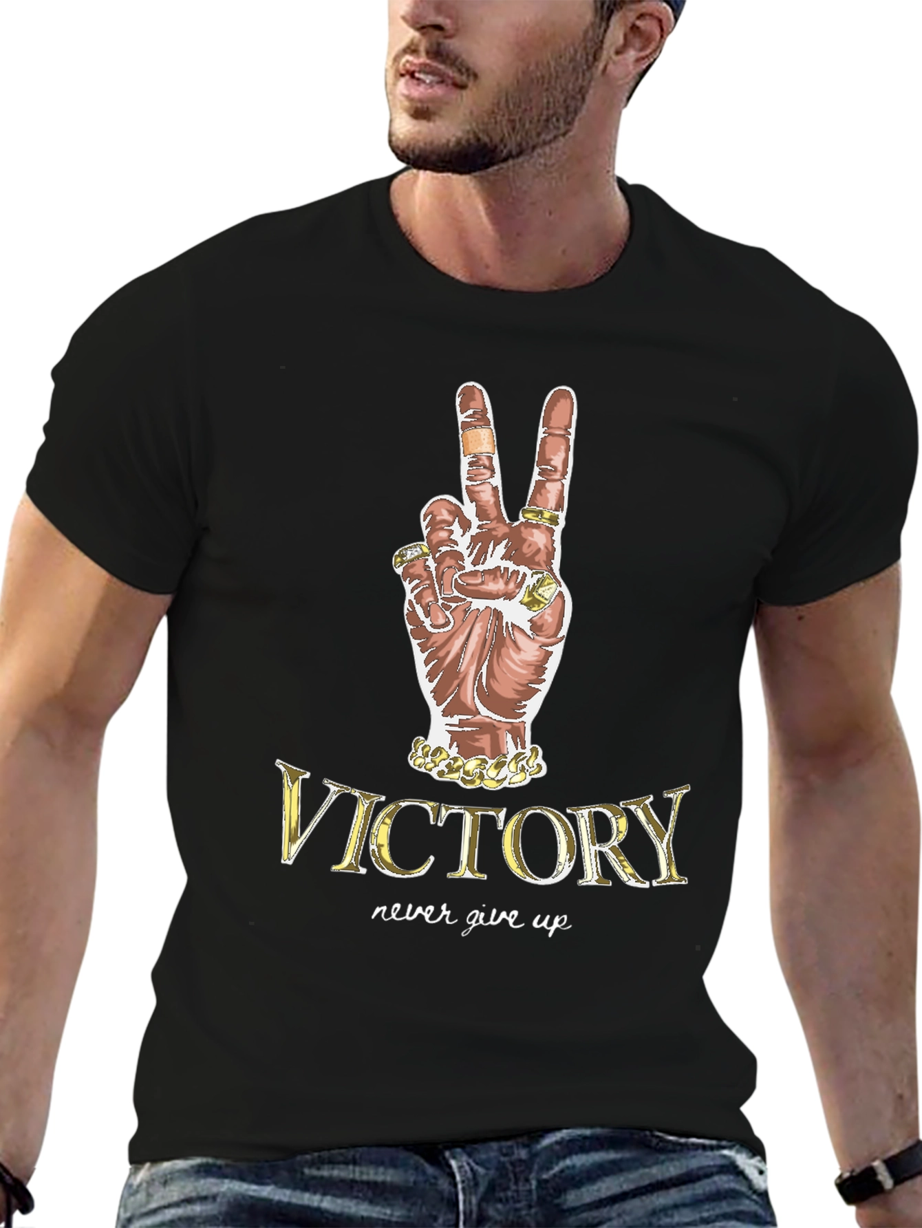Victory Hand Gesture T-Shirt - Never Give Up