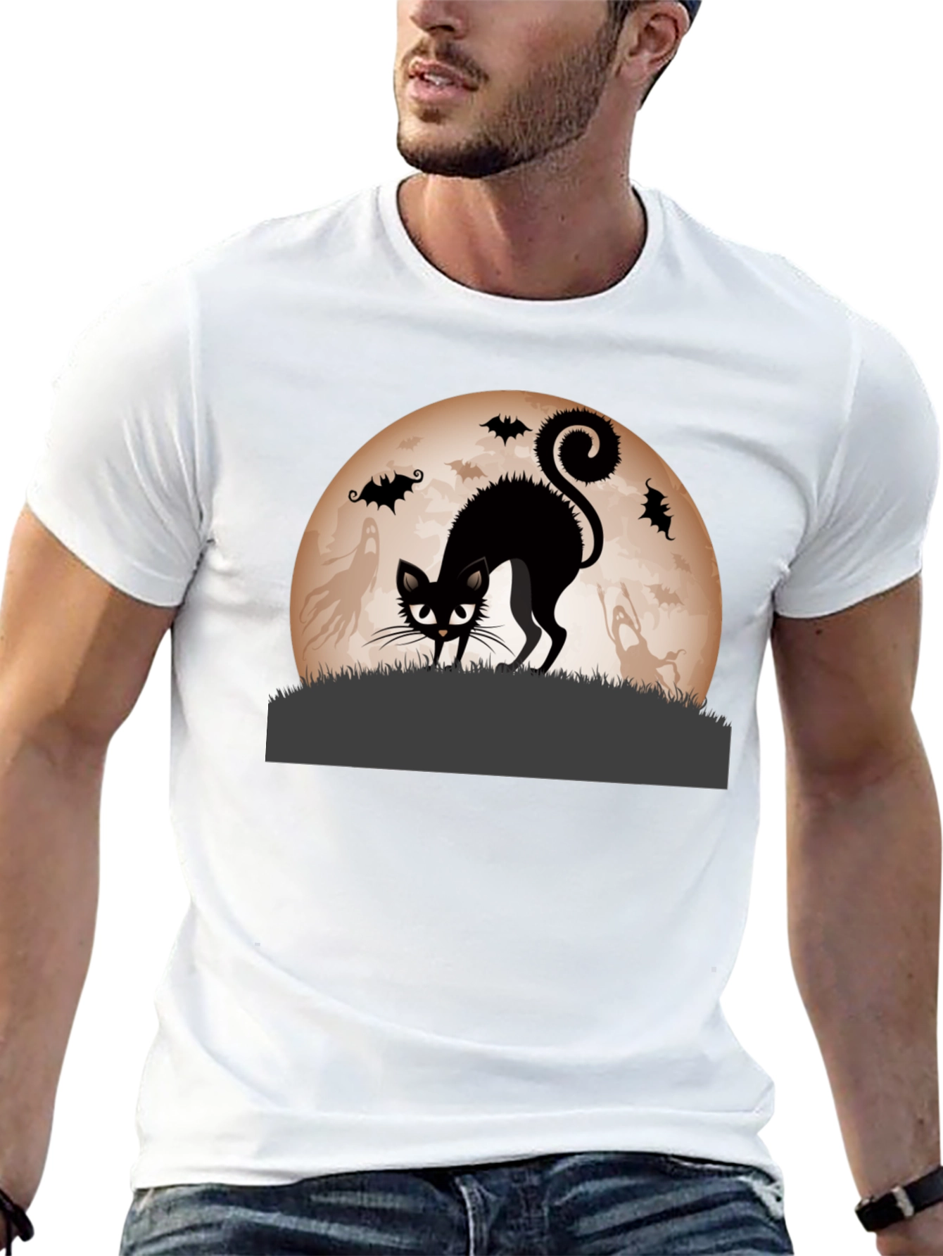 Halloween Black Cat Moon Graphic Tee