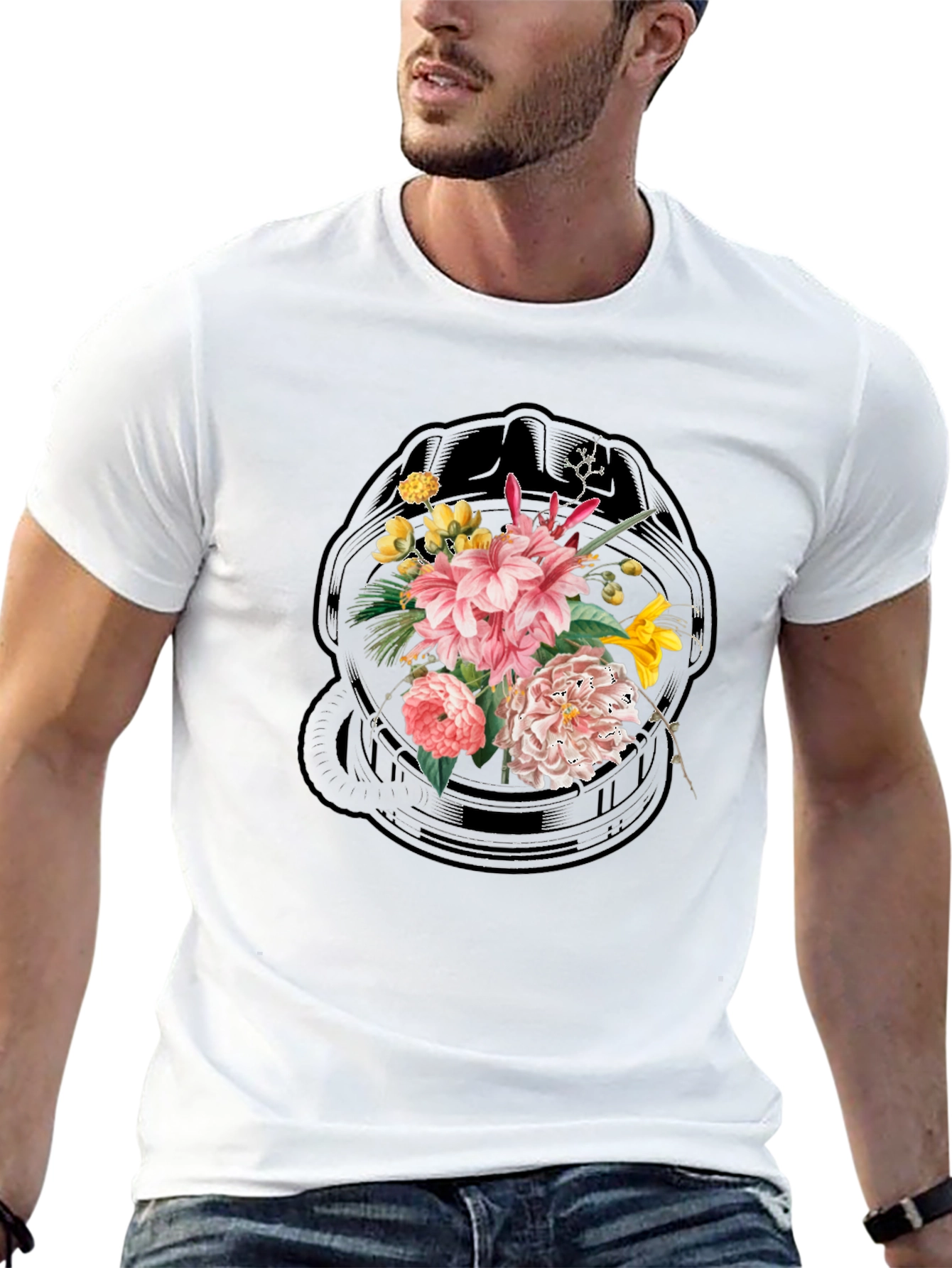 Floral Skull Graphic Black T-Shirt