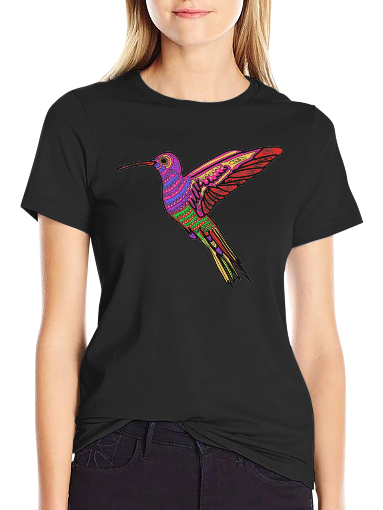 Hummingbird Print Black T-Shirt