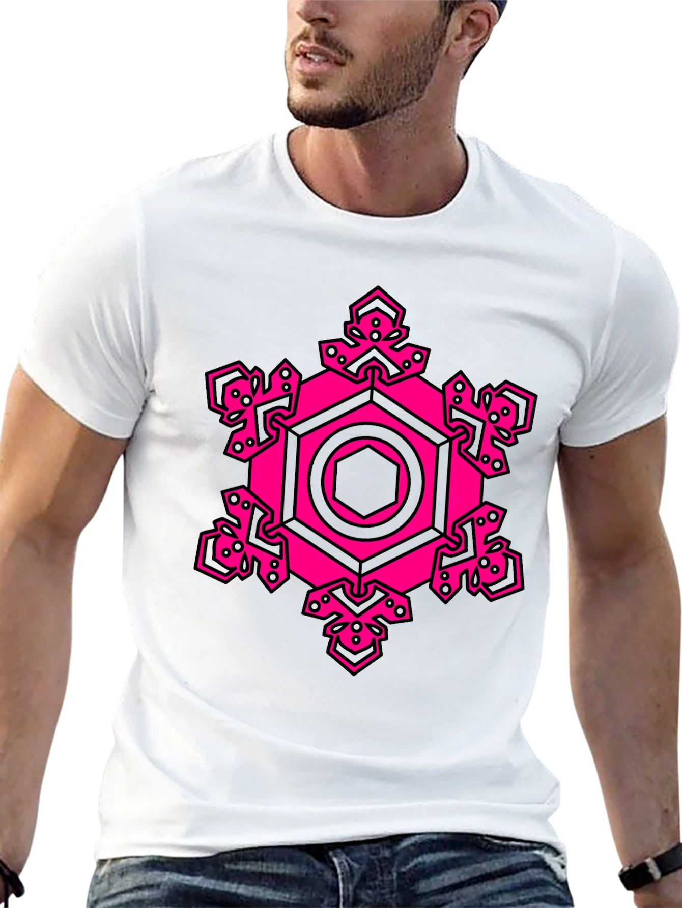 Geometric Pink Hexagon Graphic T-Shirt