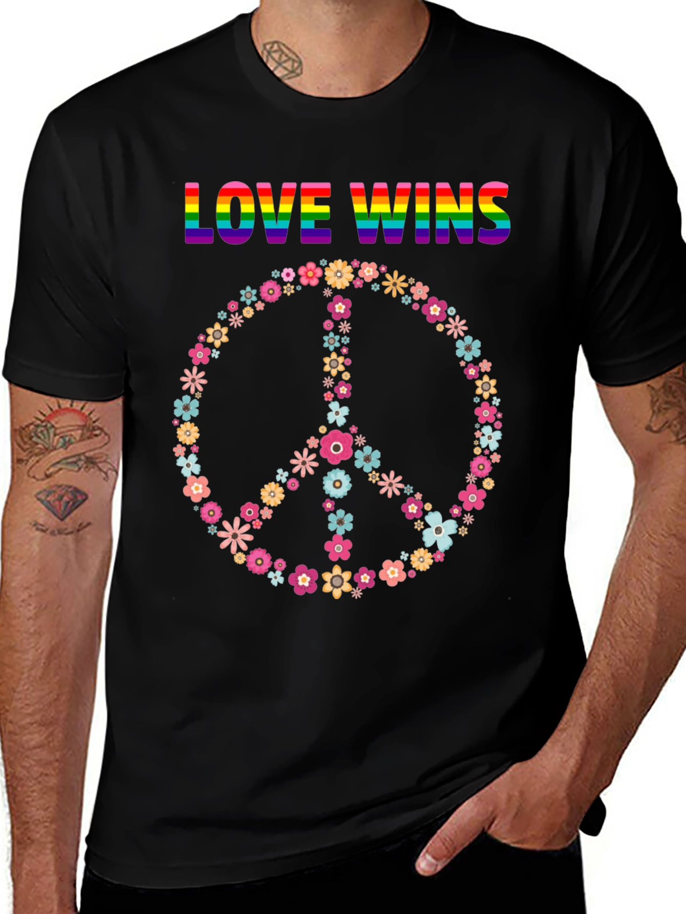 Love Wins Flower Peace Sign Graphic Tee