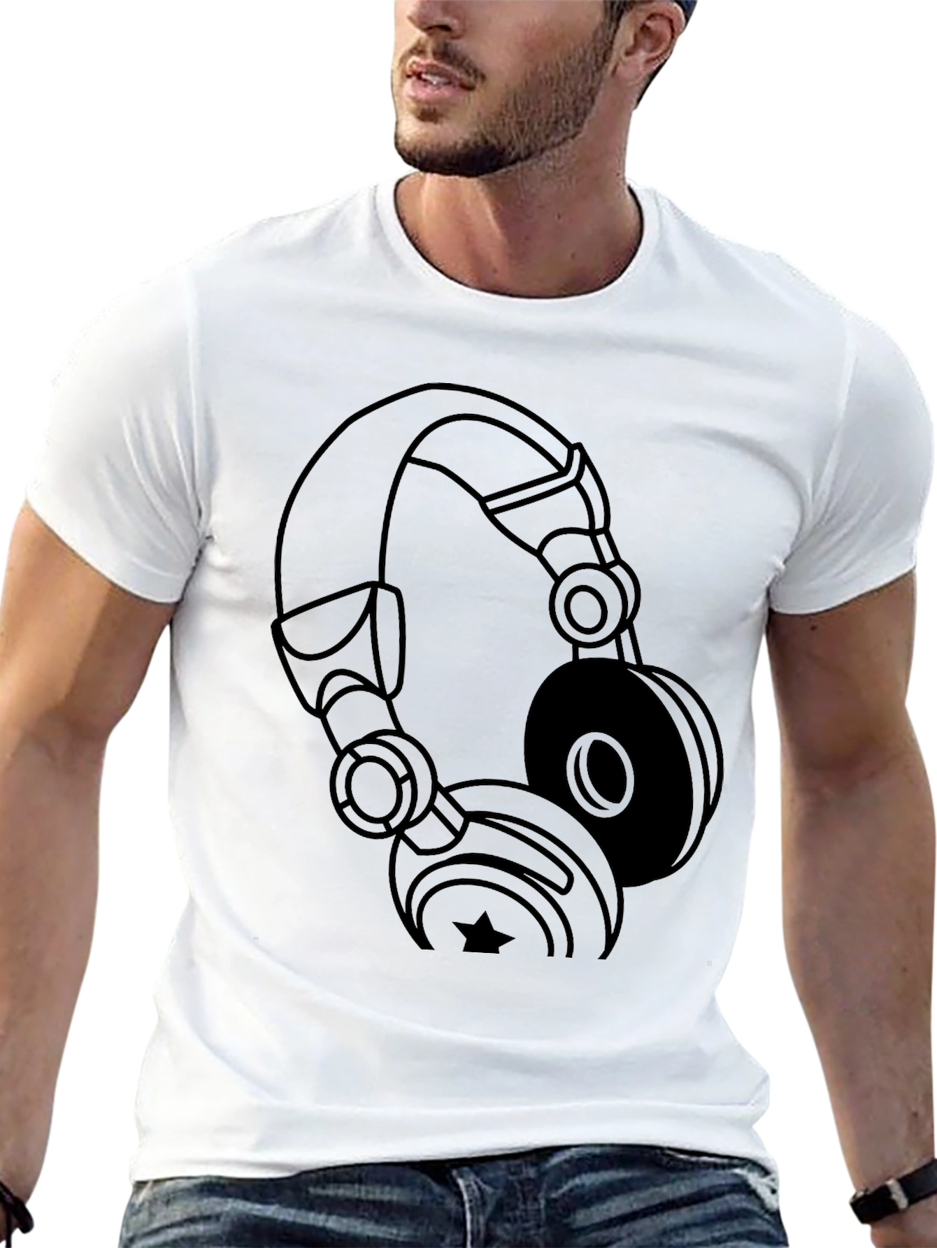 Black Headphones Graphic T-Shirt