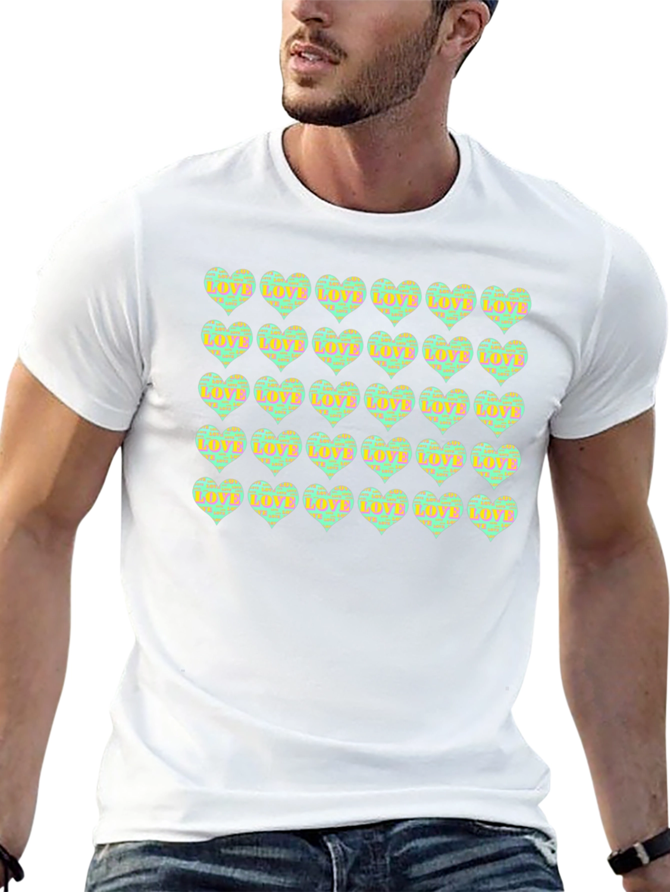 Love Hearts Pattern Black T-Shirt