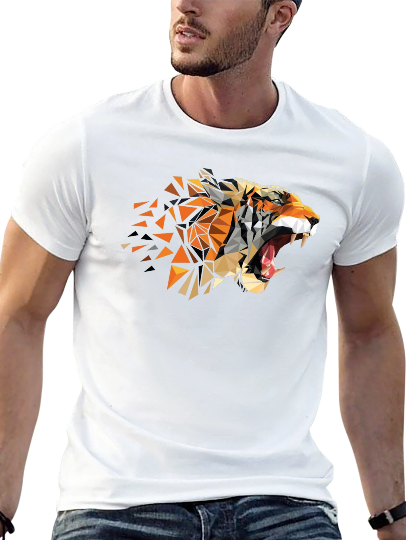 Geometric Tiger Graphic Black Tee - Modern Mens Fashion
