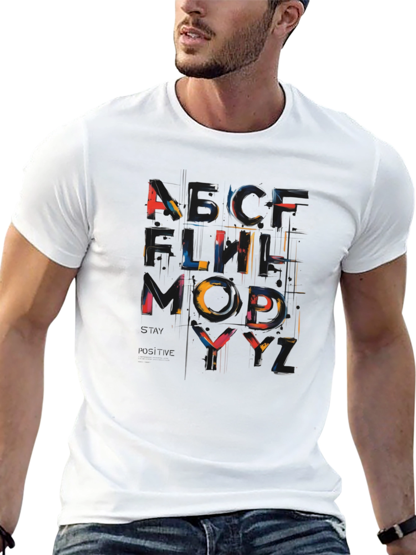 Abstract Alphabet Graphic Black T-Shirt