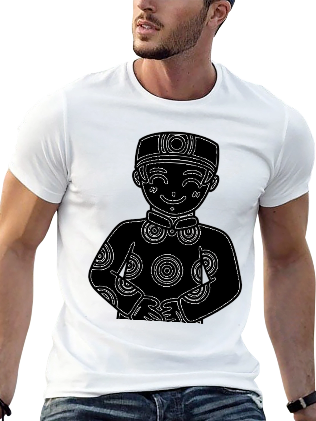 Black T-Shirt with Cute Cartoon Boy Design