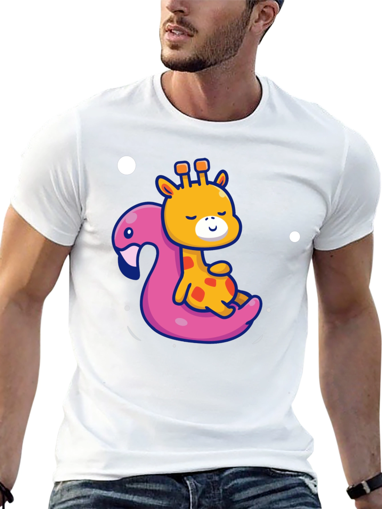 Giraffe on Flamingo Float T-Shirt
