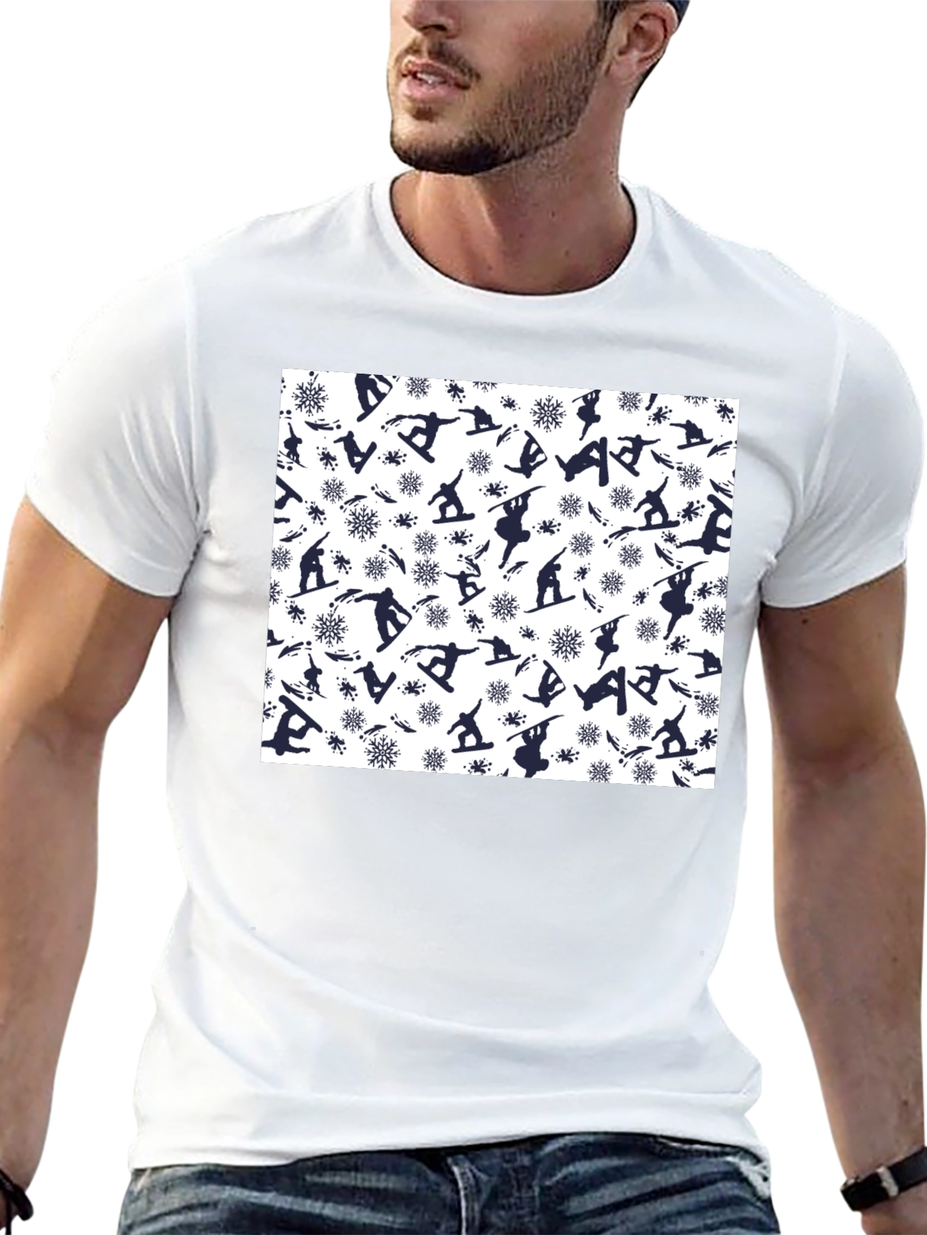Snowboarder Pattern Black T-Shirt