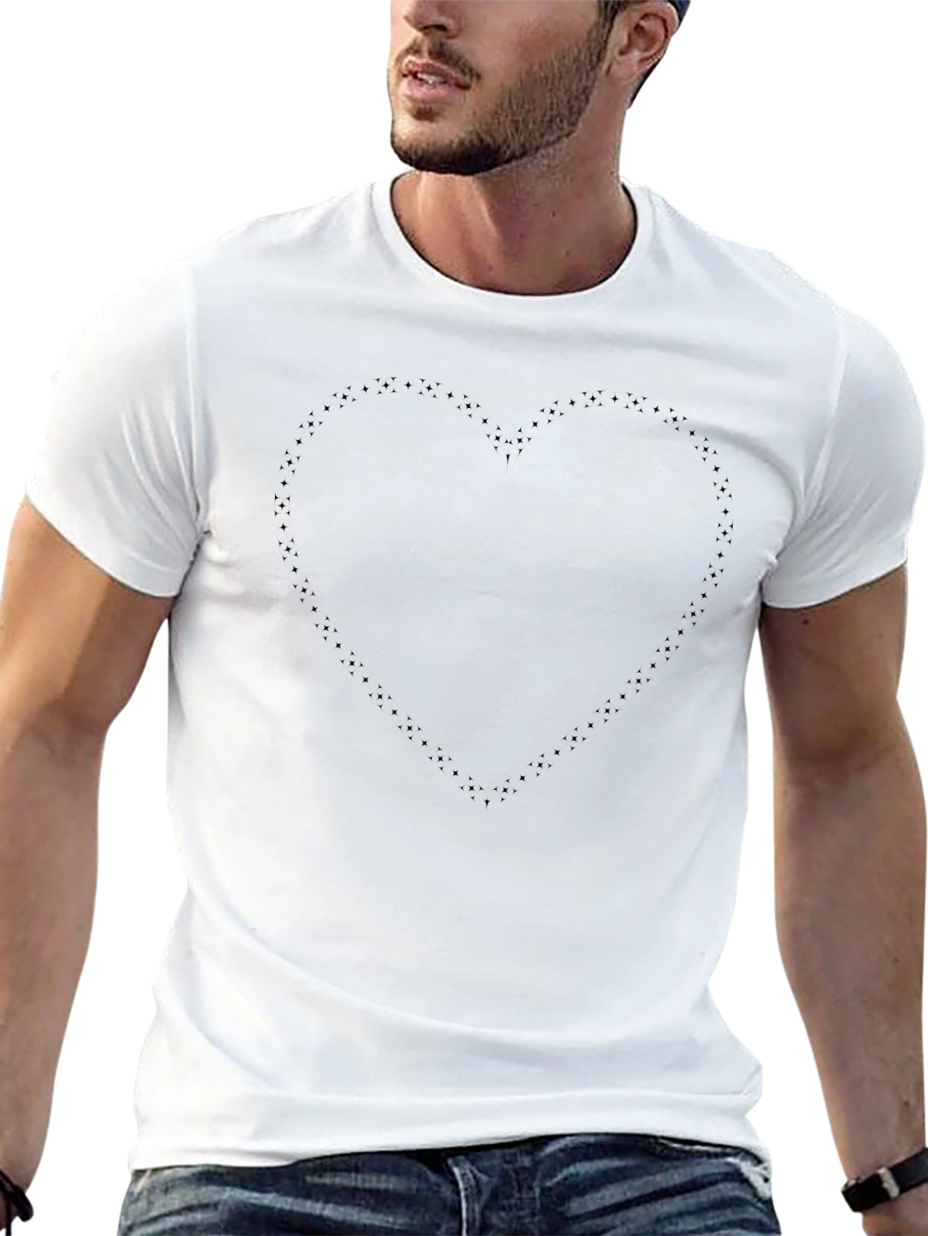 Mens Black Heart Outline Graphic T-Shirt
