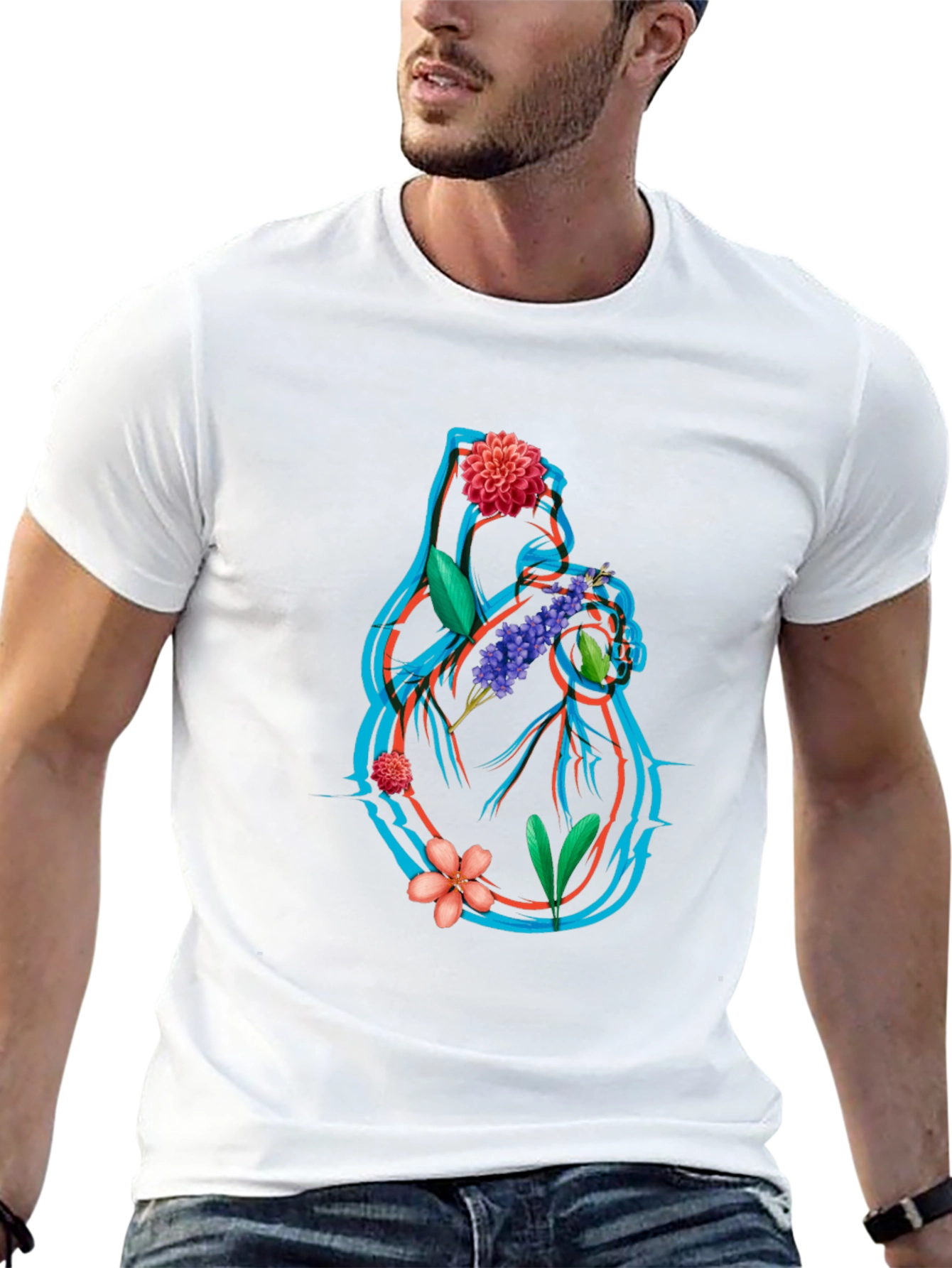 Floral Heart Graphic Tee - Anatomical Art T-Shirt