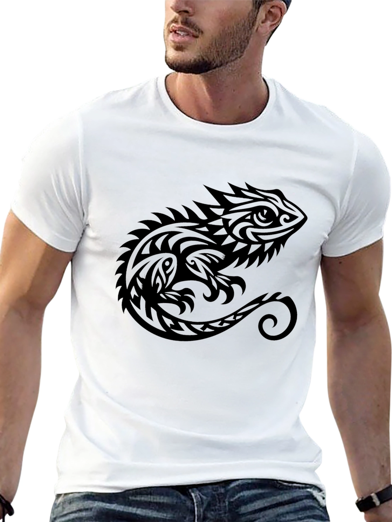 Tribal Lizard Graphic Tee - Black