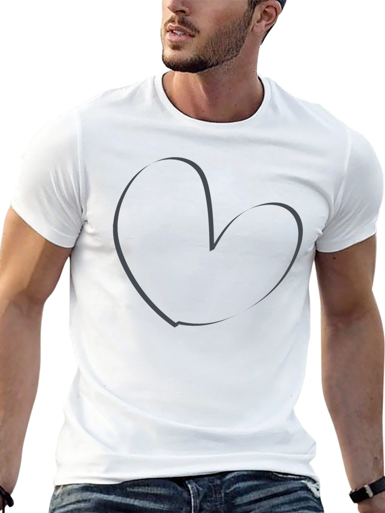 Heart Outline Graphic Tee - Soft Cotton Casual Wear