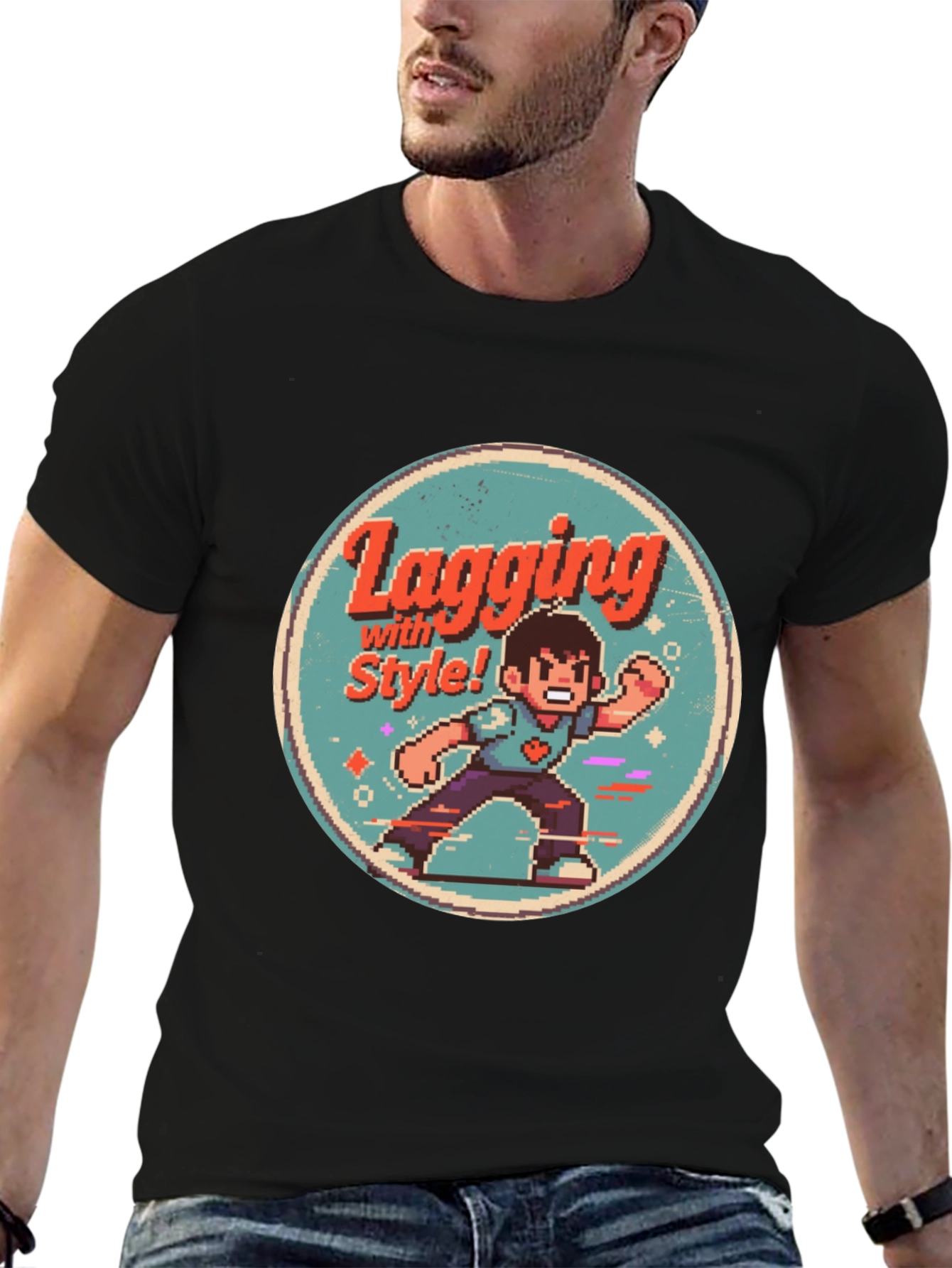 Lagging with Style! Retro Gamer Black T-Shirt
