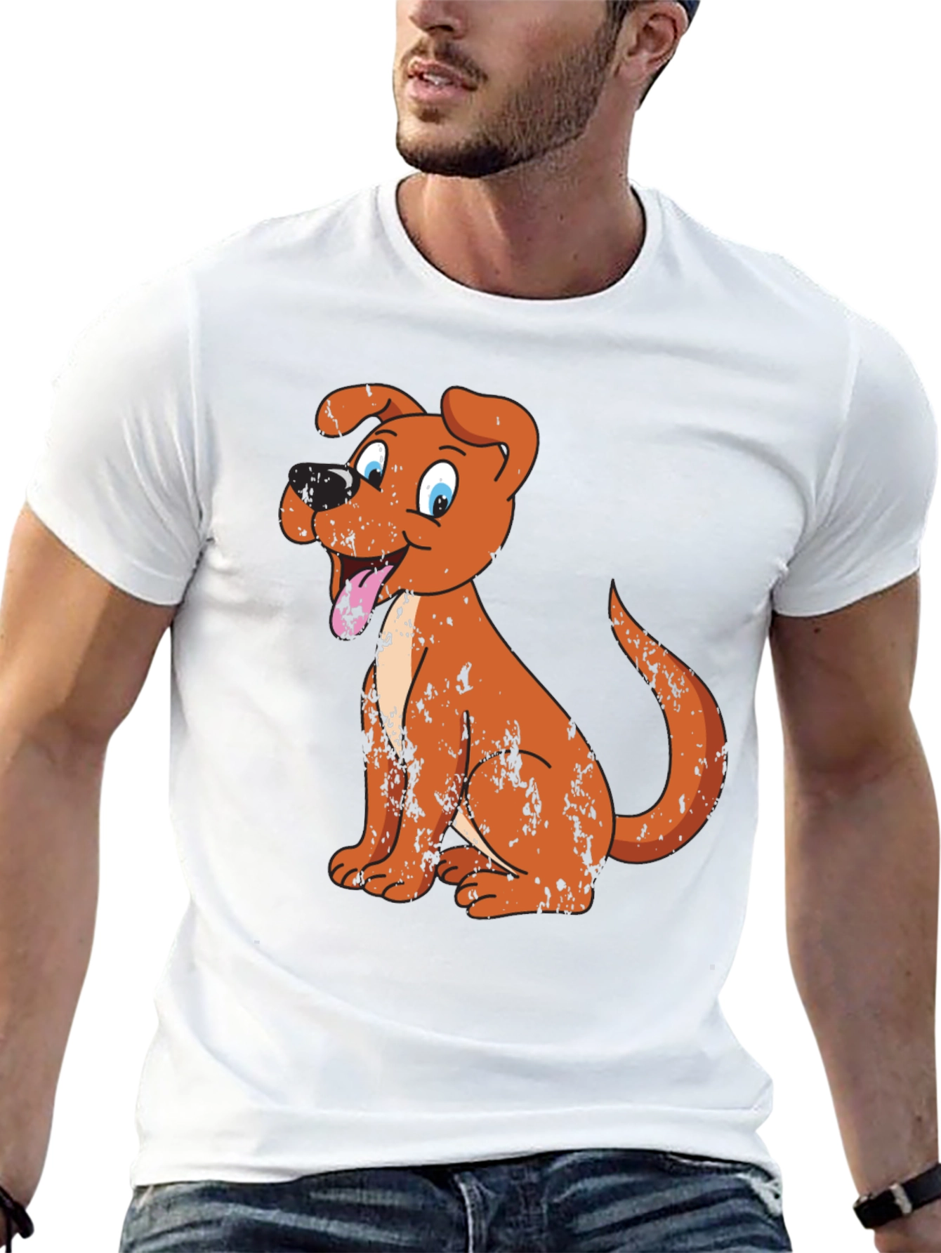 Cartoon Dog Graphic Tee - Black