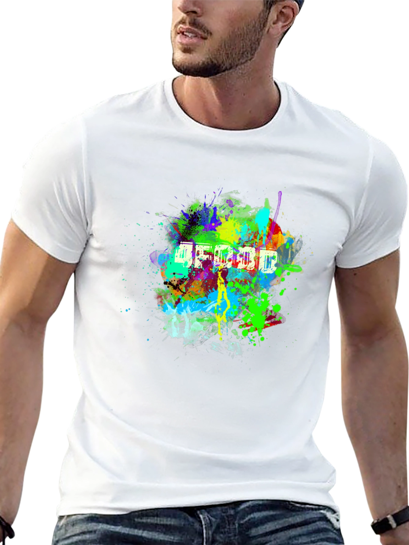 Vibrant Abstract Splatter Print Black T-Shirt
