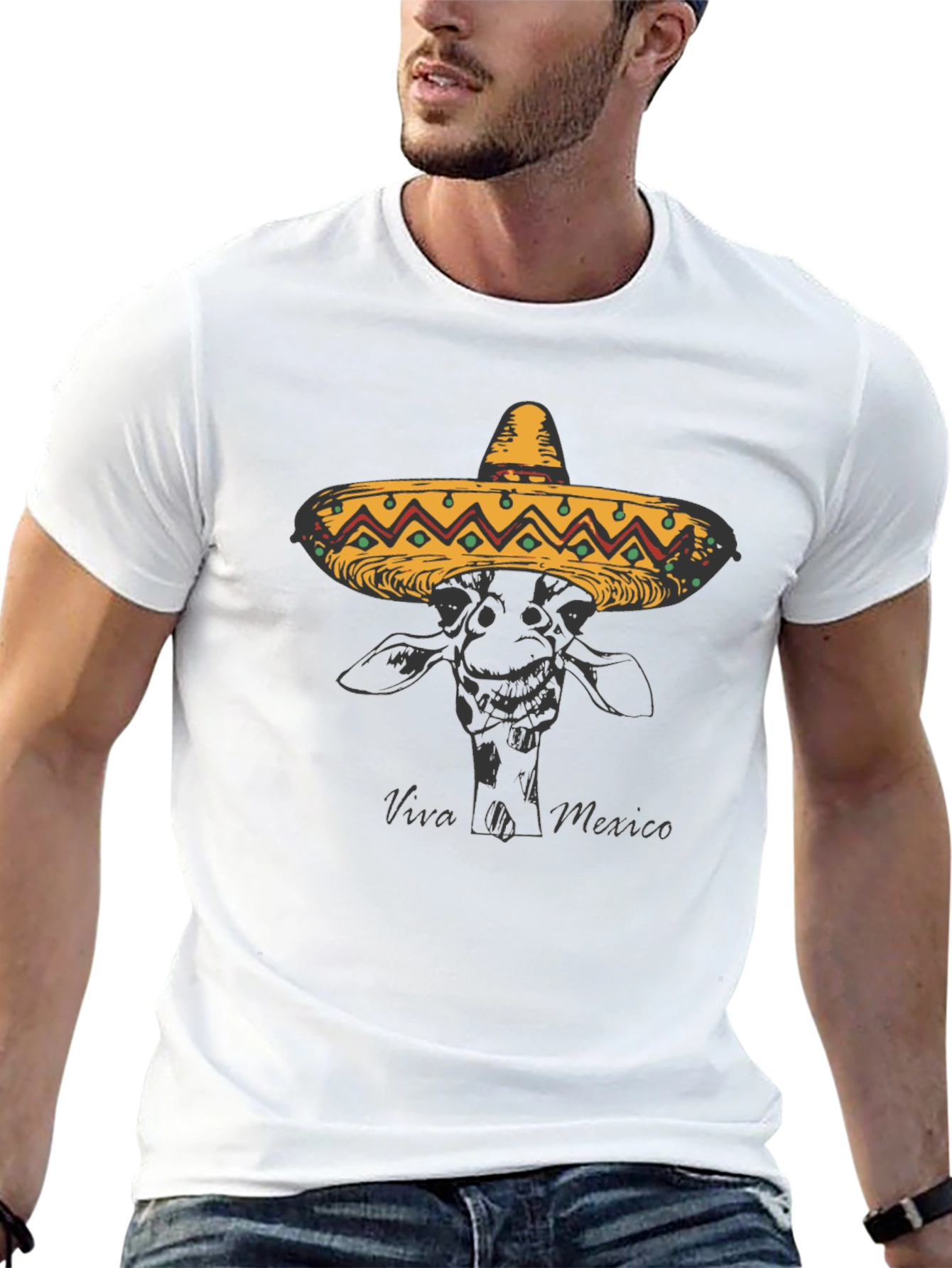 Giraffe in Sombrero Black T-Shirt