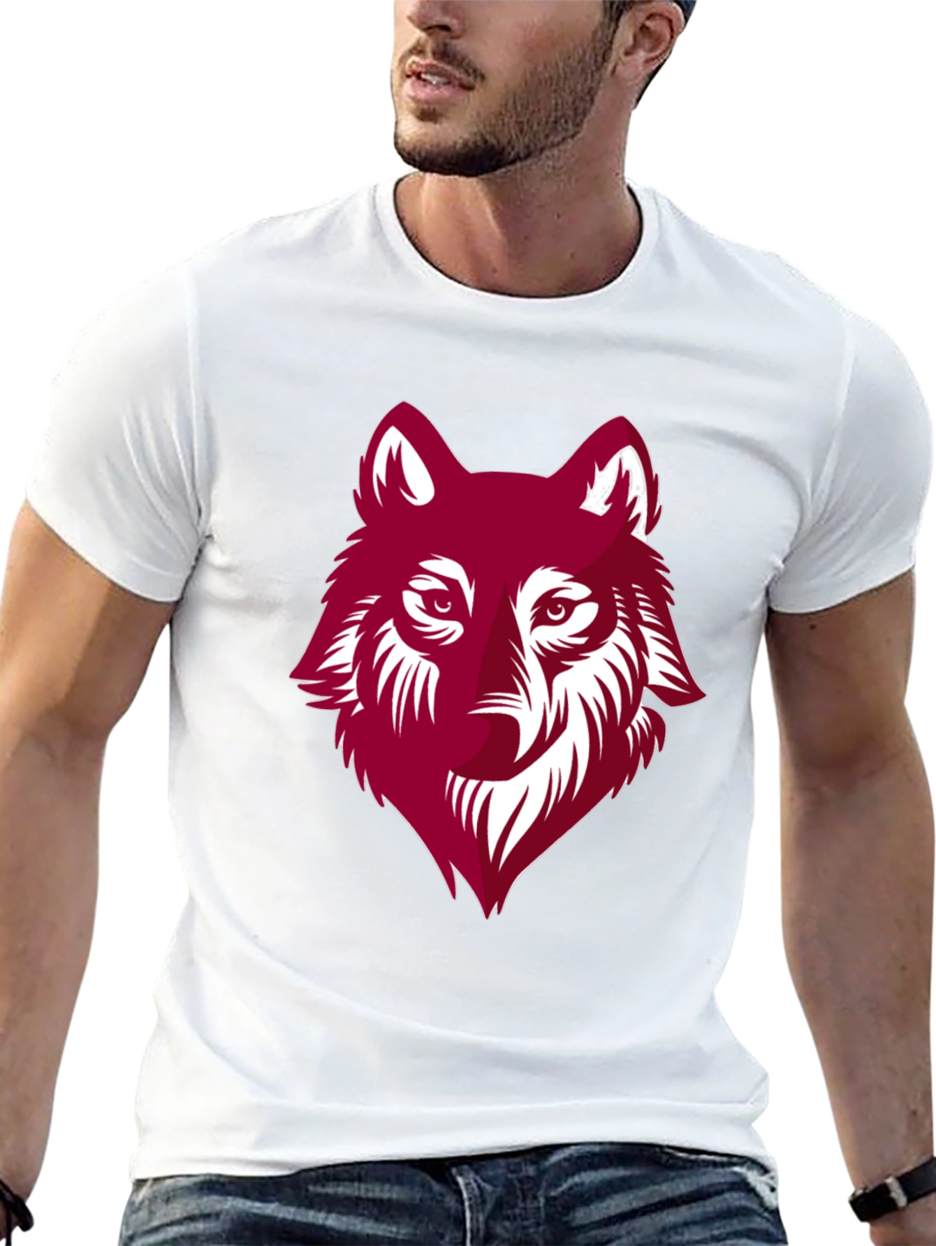 Maroon Wolf Graphic Black T-Shirt