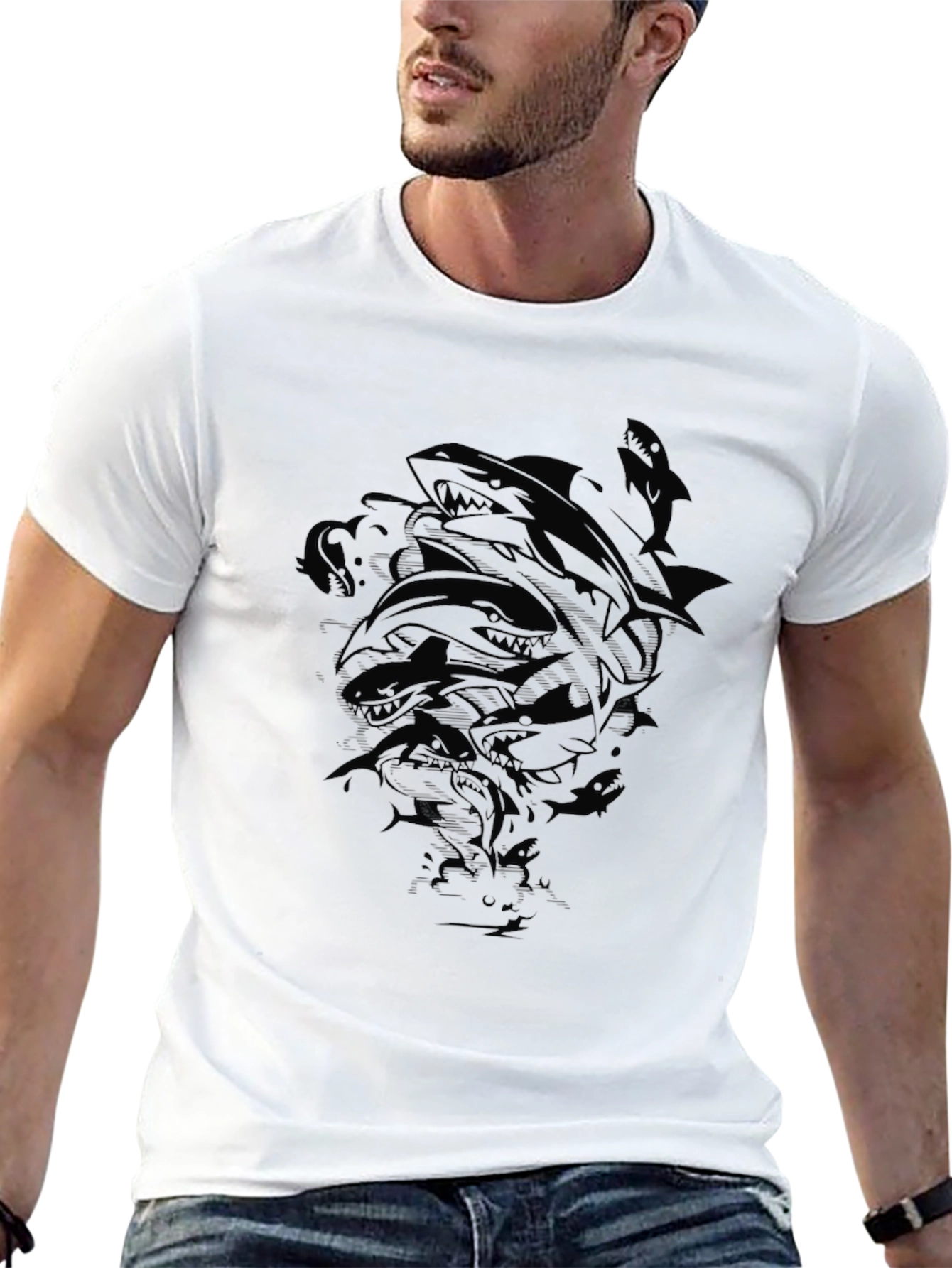 Mens Black Shark Graphic Print T-Shirt