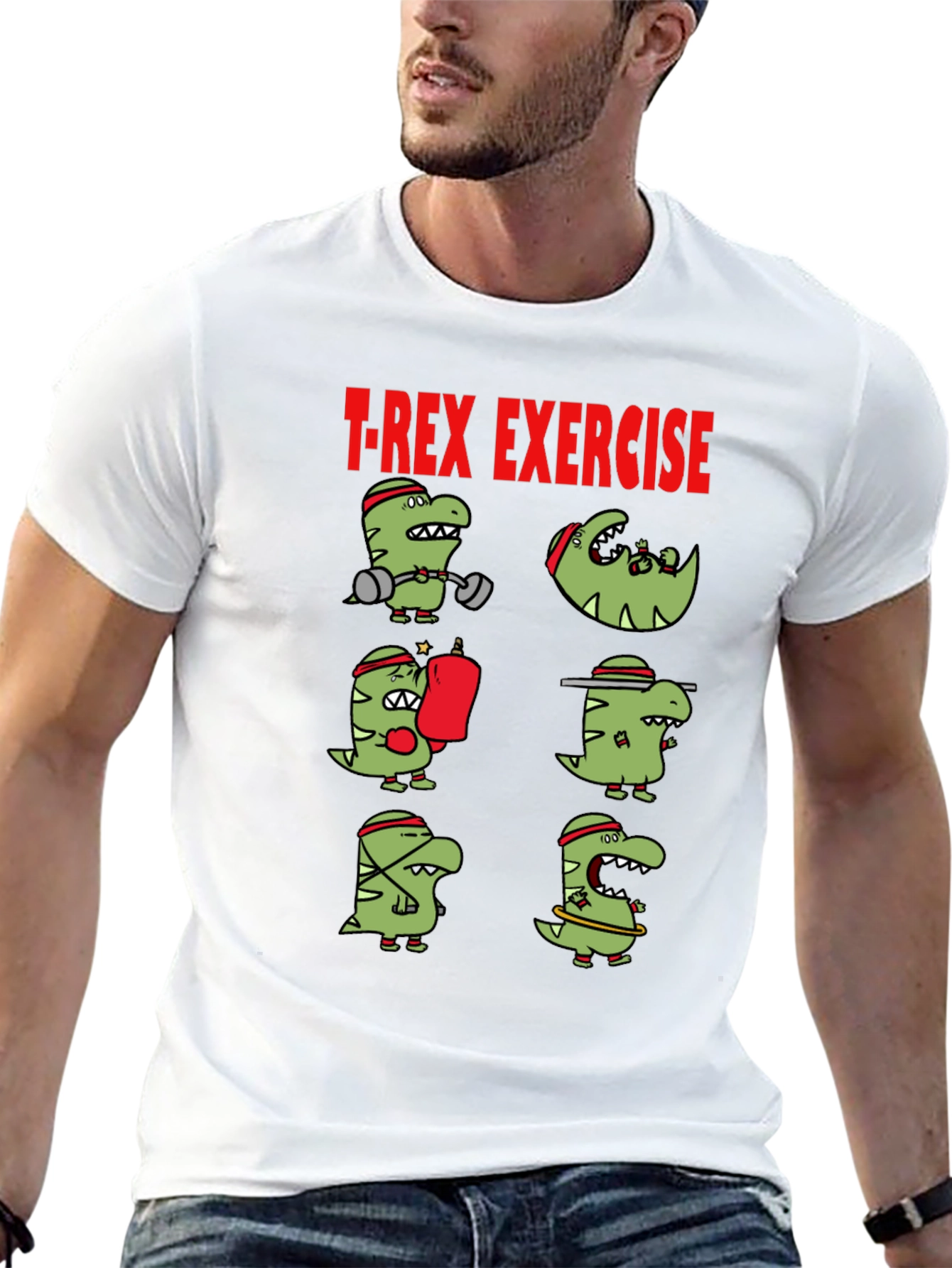 T-Rex Exercise Graphic Tee - Dino Workout Shirt