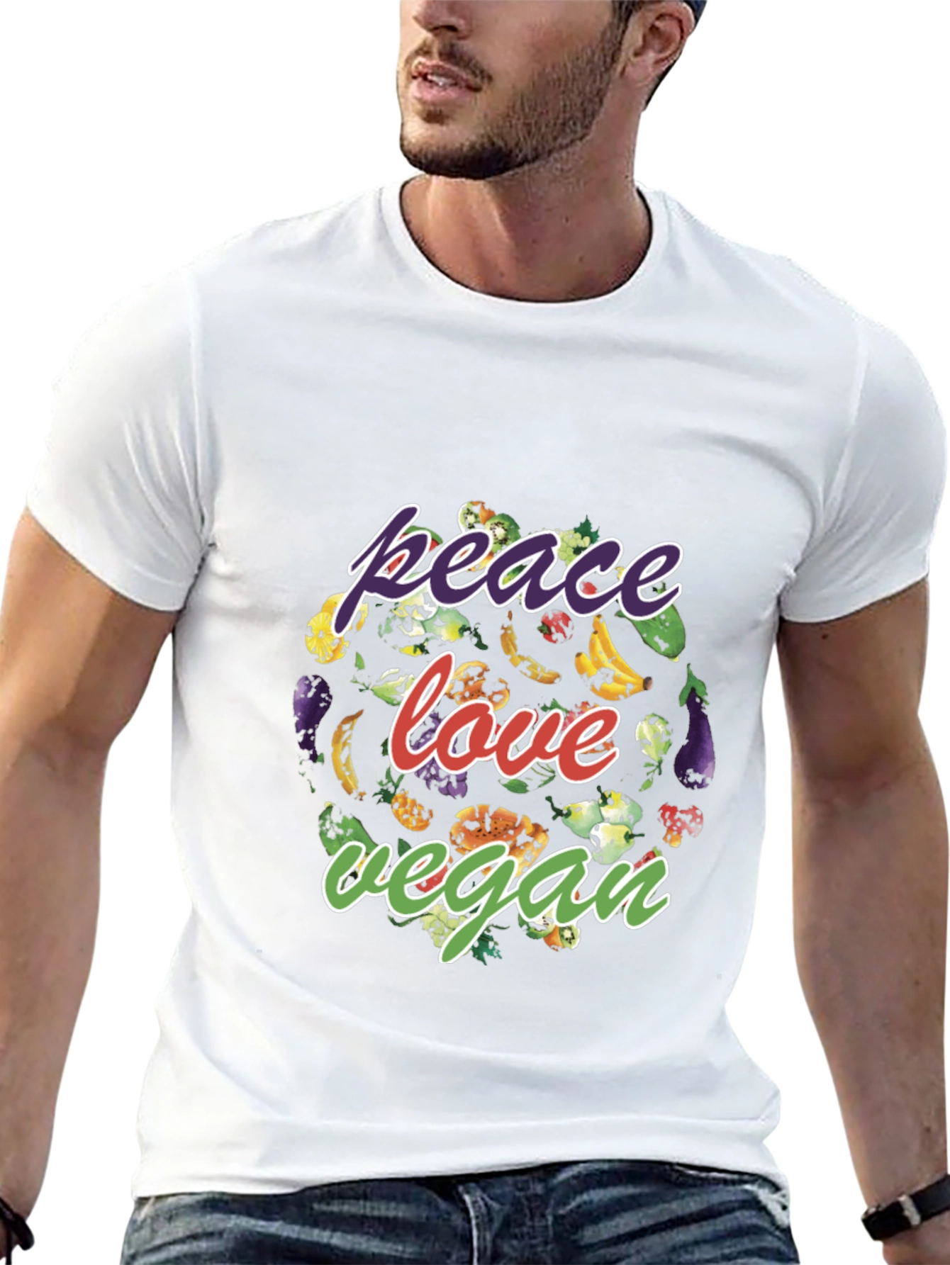 Peace Love Vegan T-Shirt - Black Cotton Blend