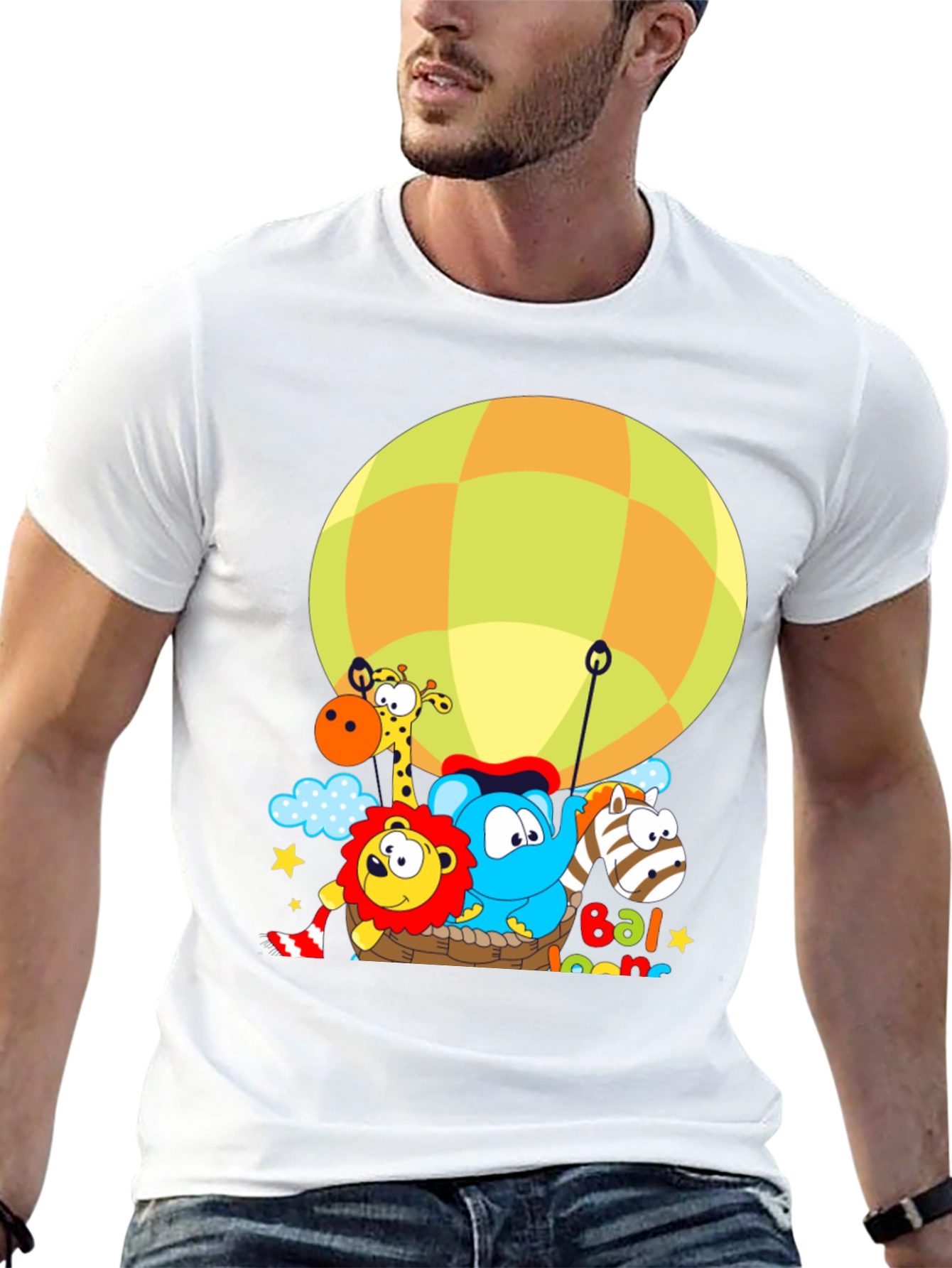 Cartoon Animal Balloon Ride Graphic T-Shirt