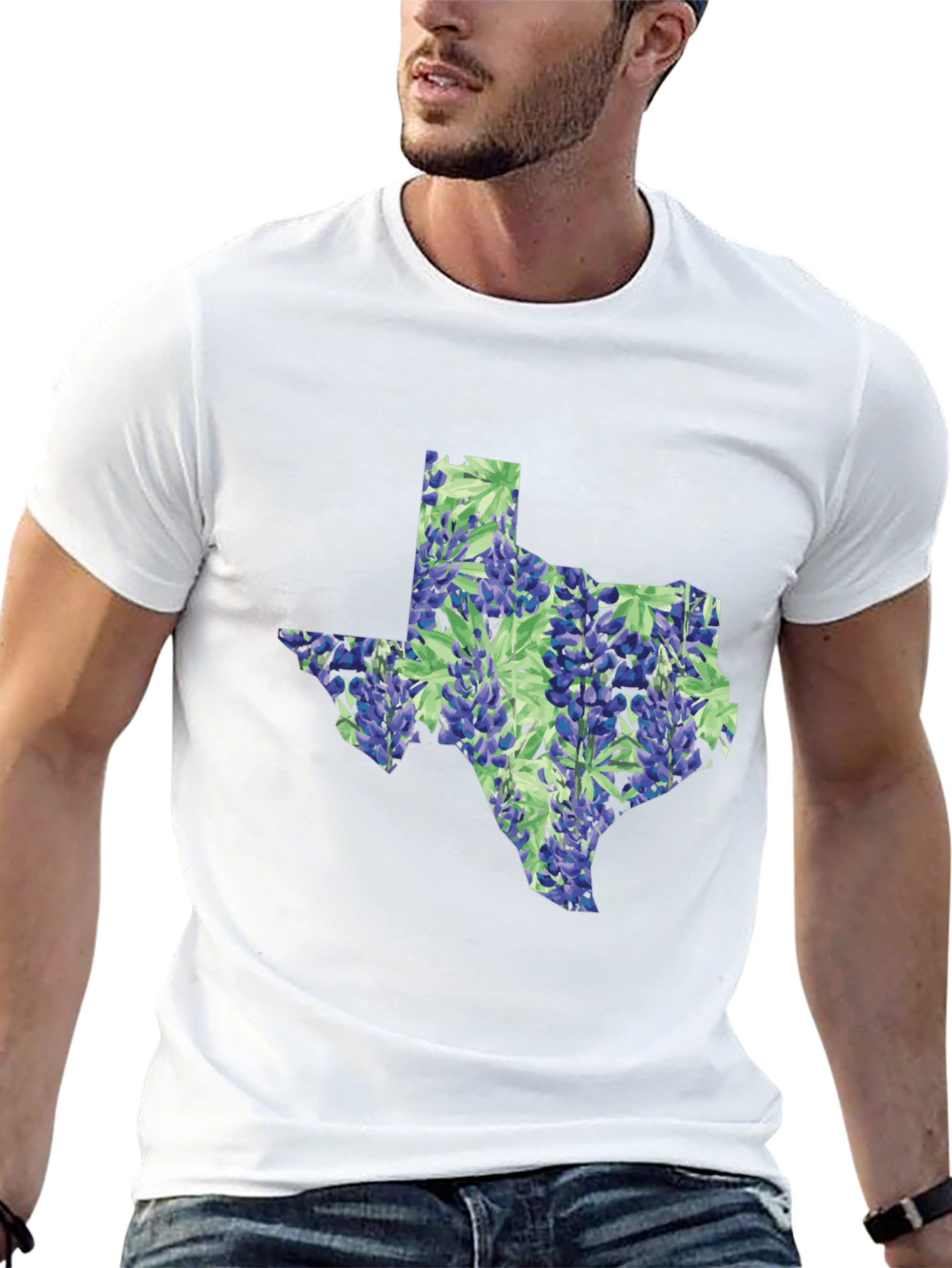Texas Bluebonnet State Map Black T-Shirt