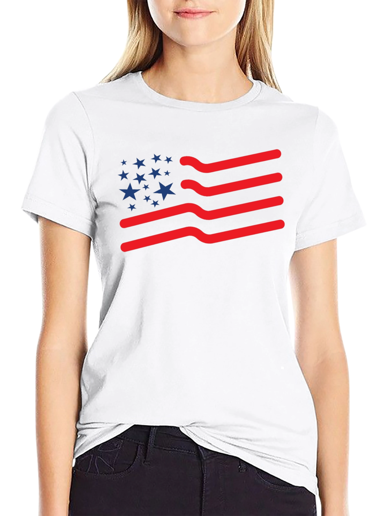 American Flag T-Shirt: Patriotic Wavy Stripes and Stars Tee