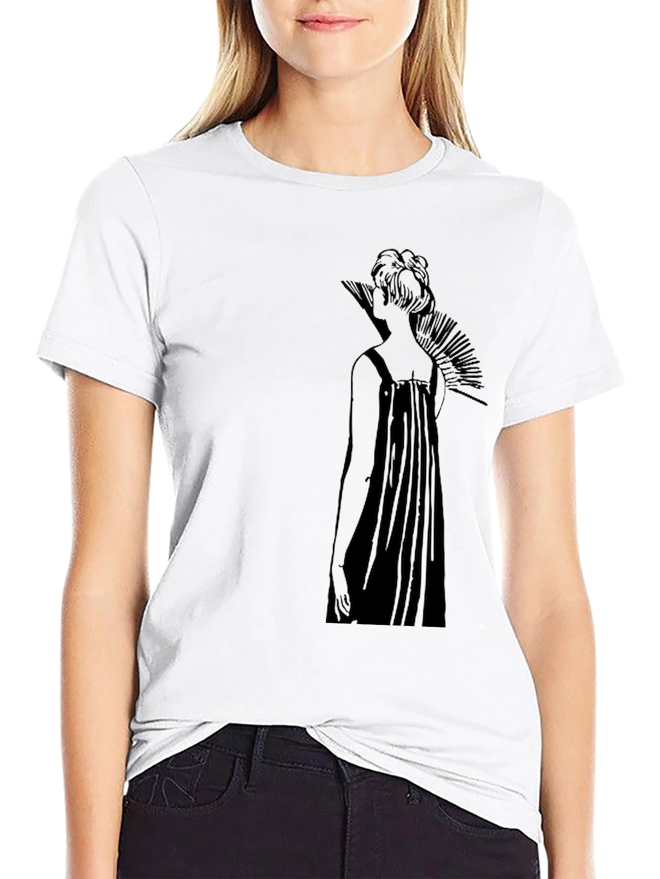 Elegant Black T-Shirt with Artistic Woman Design