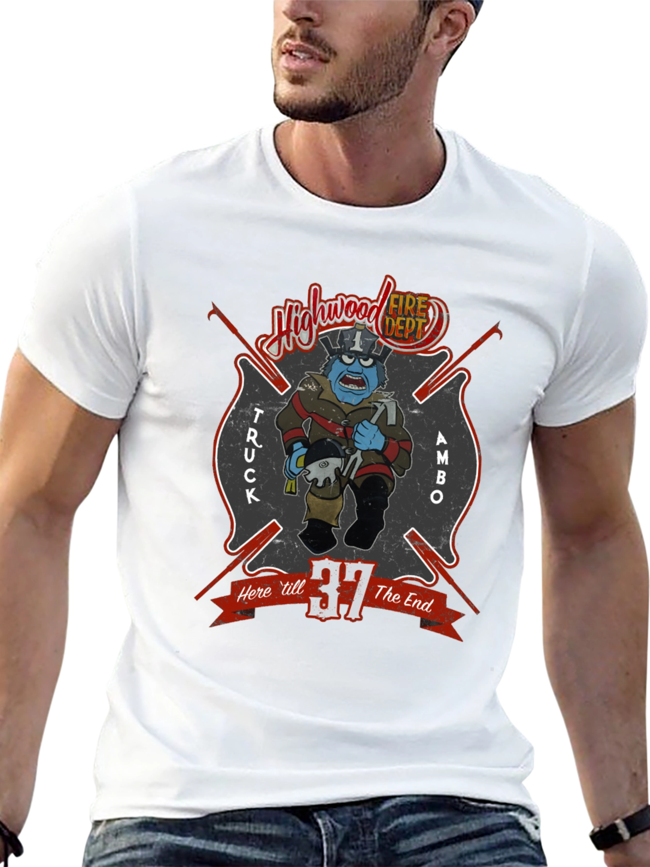 Highwood Fire Dept Cartoon Graphic T-Shirt