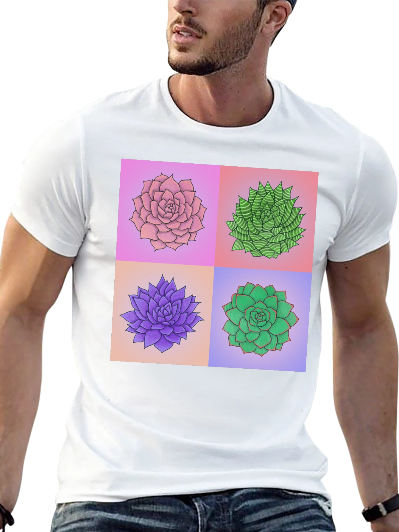 Succulent Plant Print T-Shirt - Botanical Graphic Tee