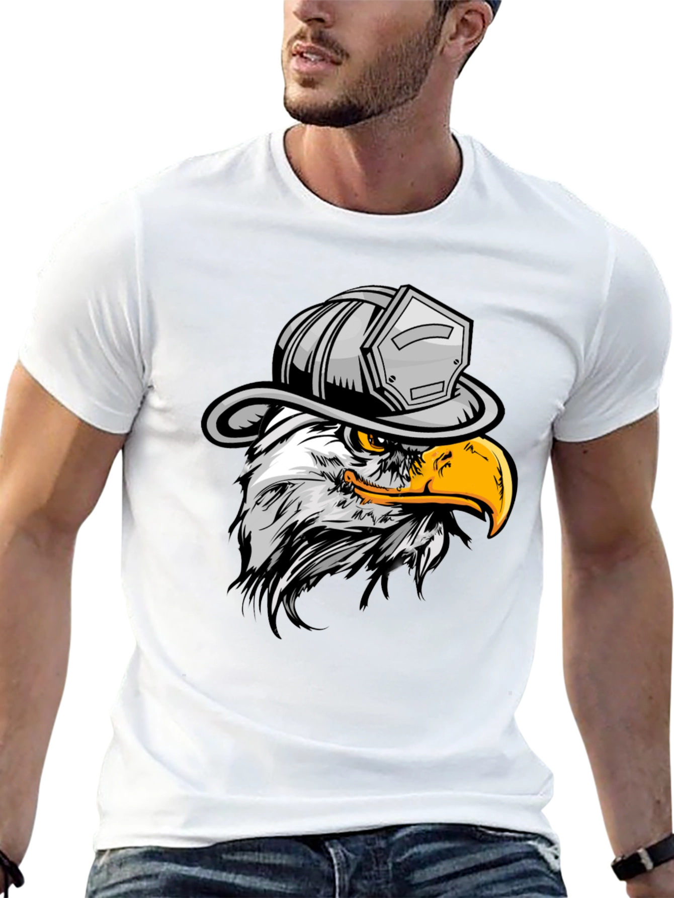 Eagle Firefighter T-Shirt - Black Crew Neck