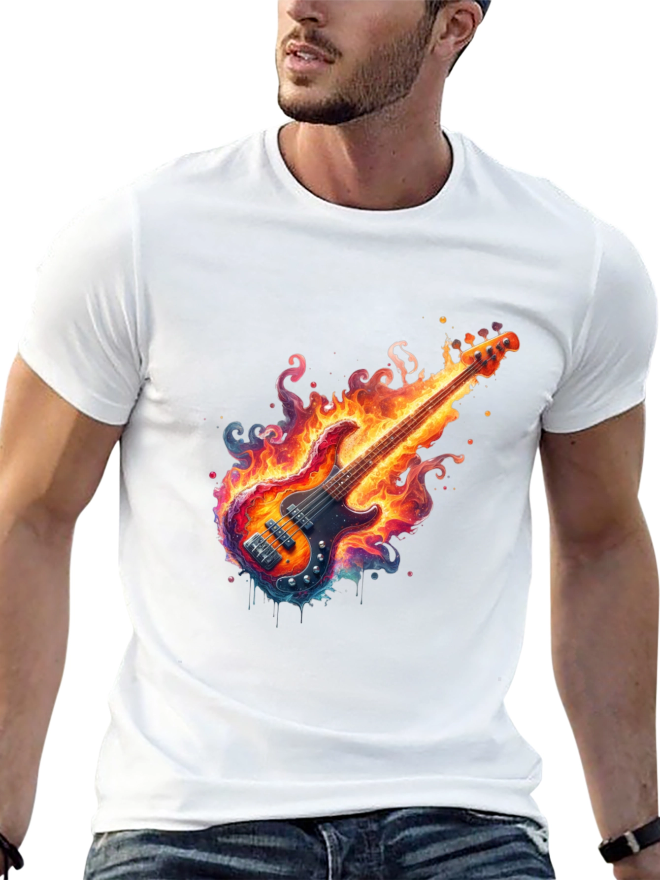 Fiery Guitar Graphic Tee - Black