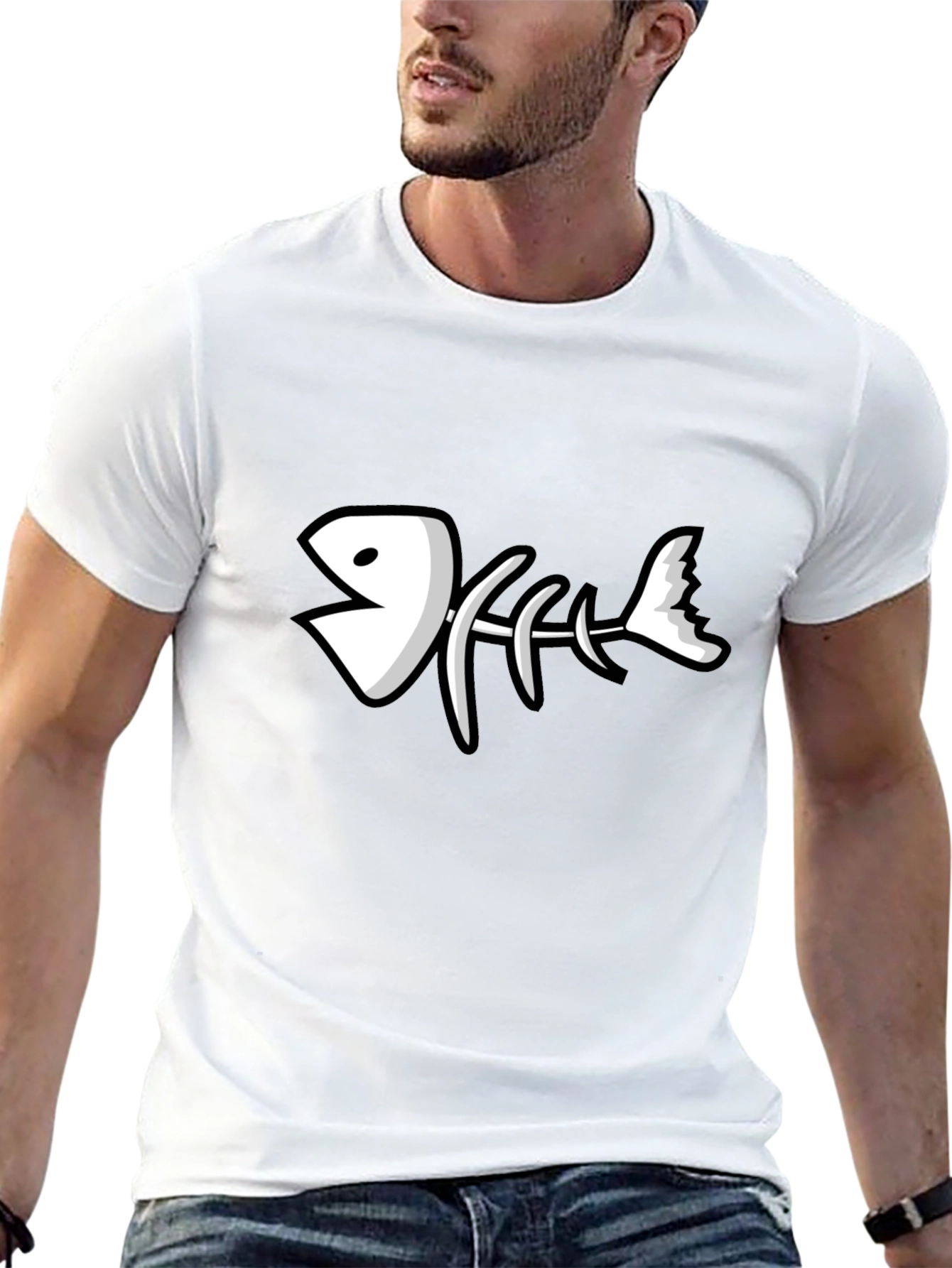 Cartoon Fish Skeleton Graphic T-Shirt