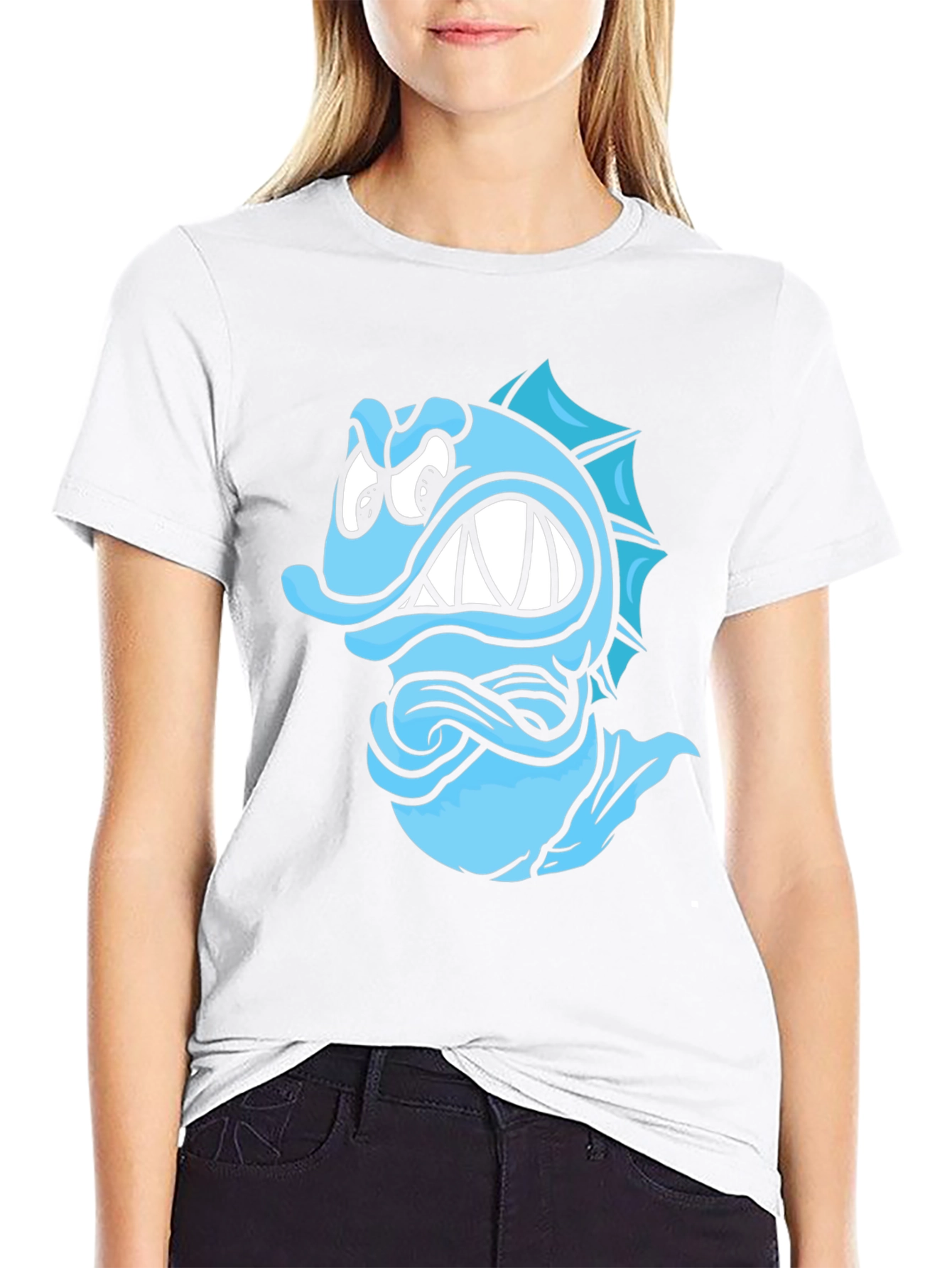 Angry Blue Fish Graphic T-Shirt