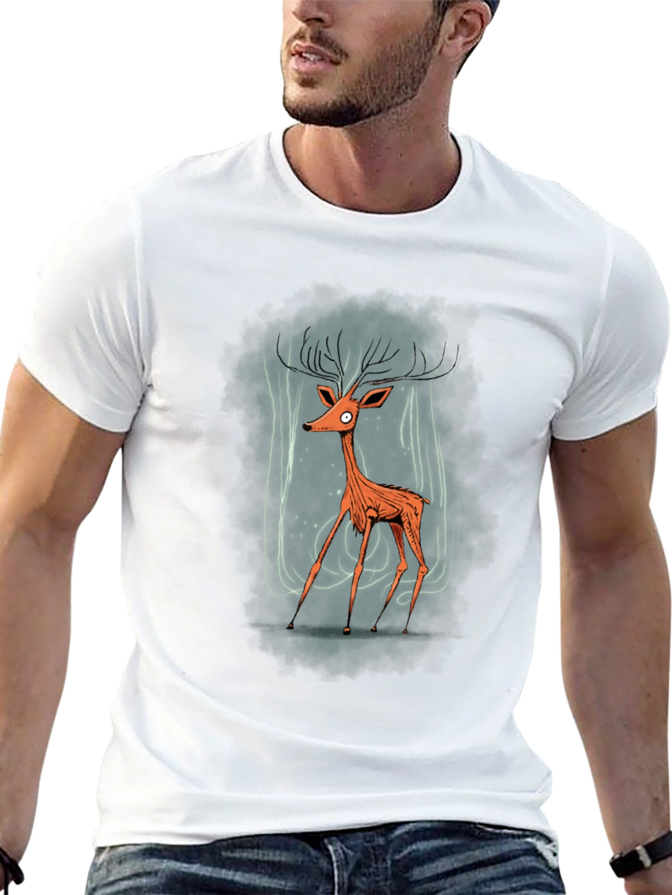 Stylized Deer Graphic T-Shirt - Mens Black Tee