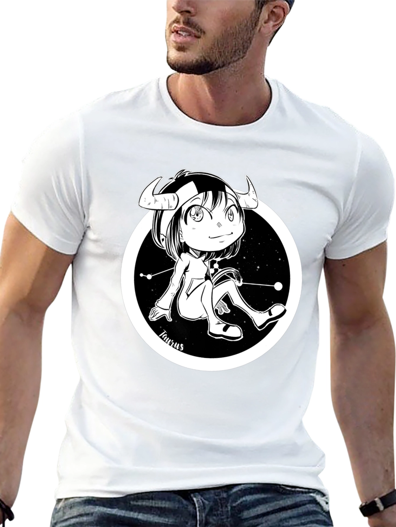 Taurus Zodiac Cartoon Black T-Shirt
