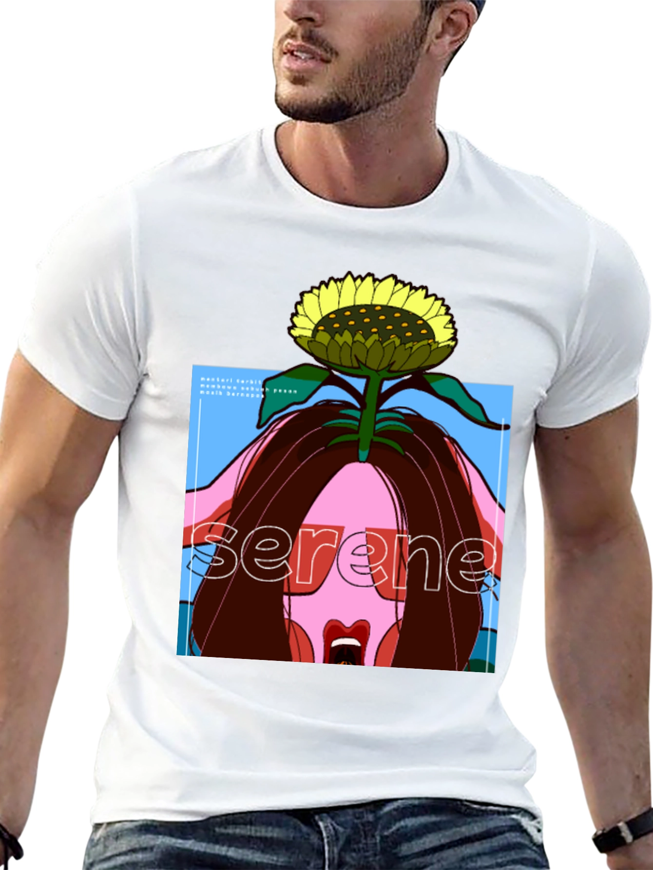 Serene Sunflower Graphic Black T-Shirt