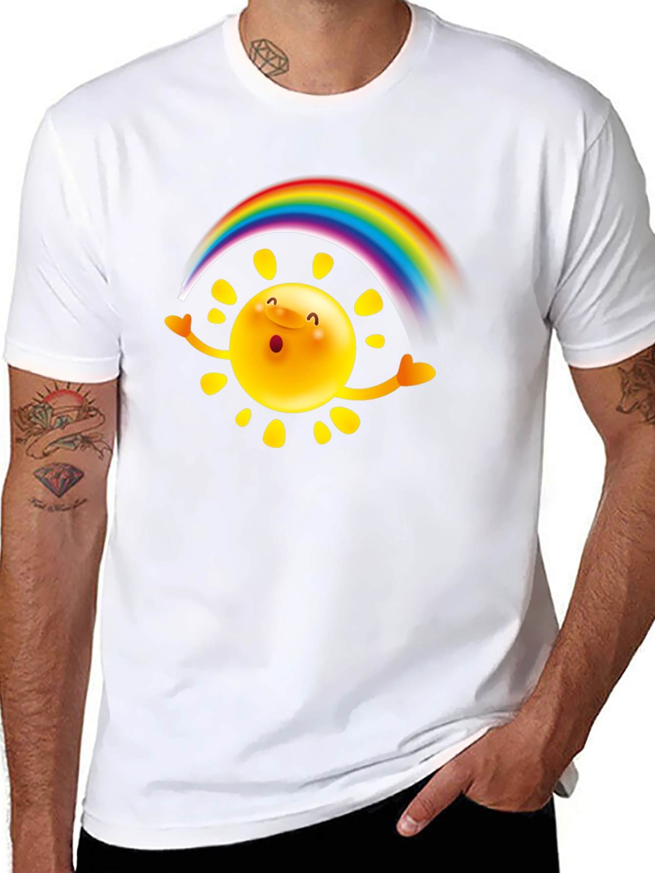 Rainbow Sun Graphic T-Shirt - Black Cotton Tee