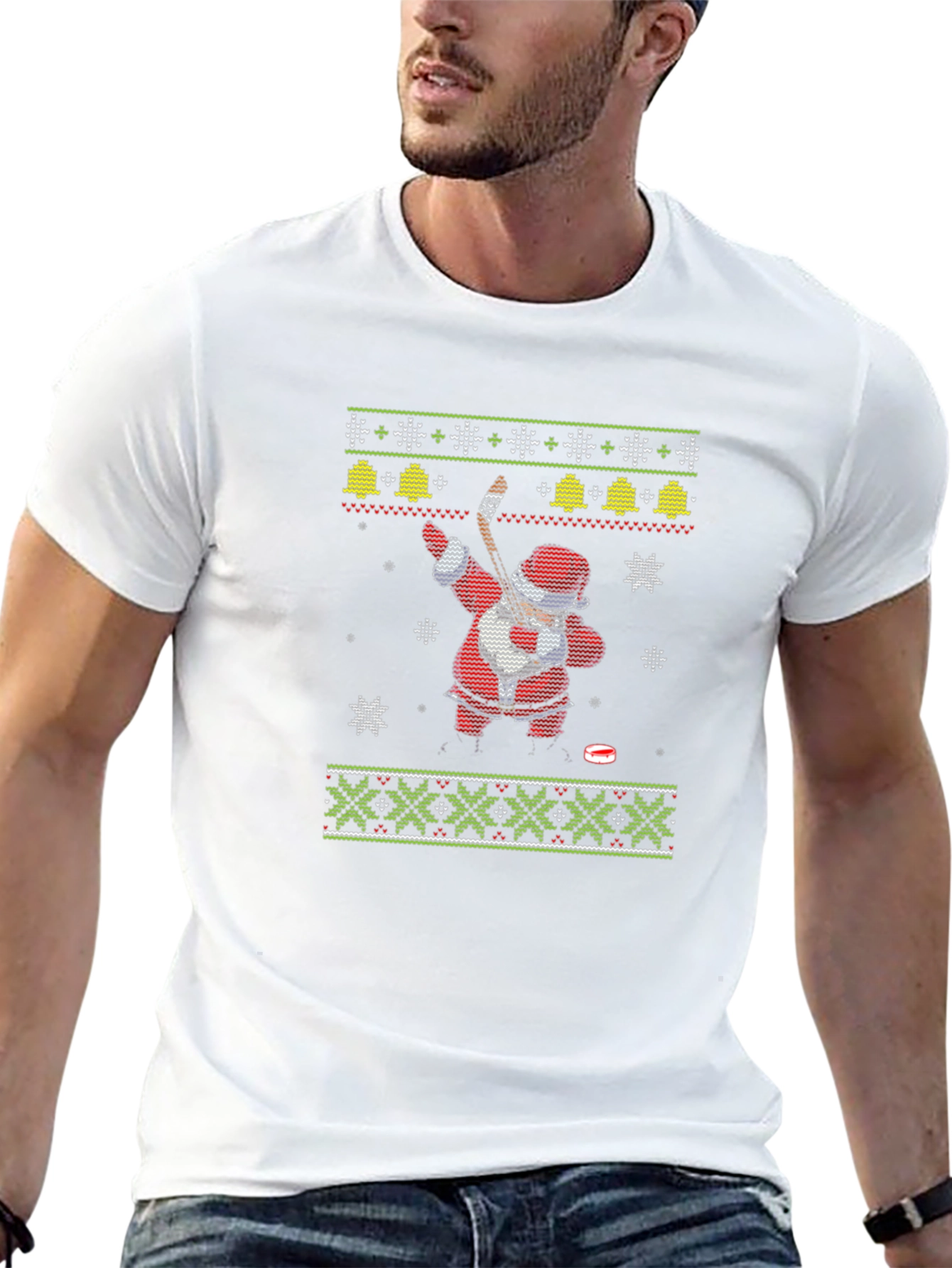 Festive Santa Hockey Ugly Christmas T-Shirt