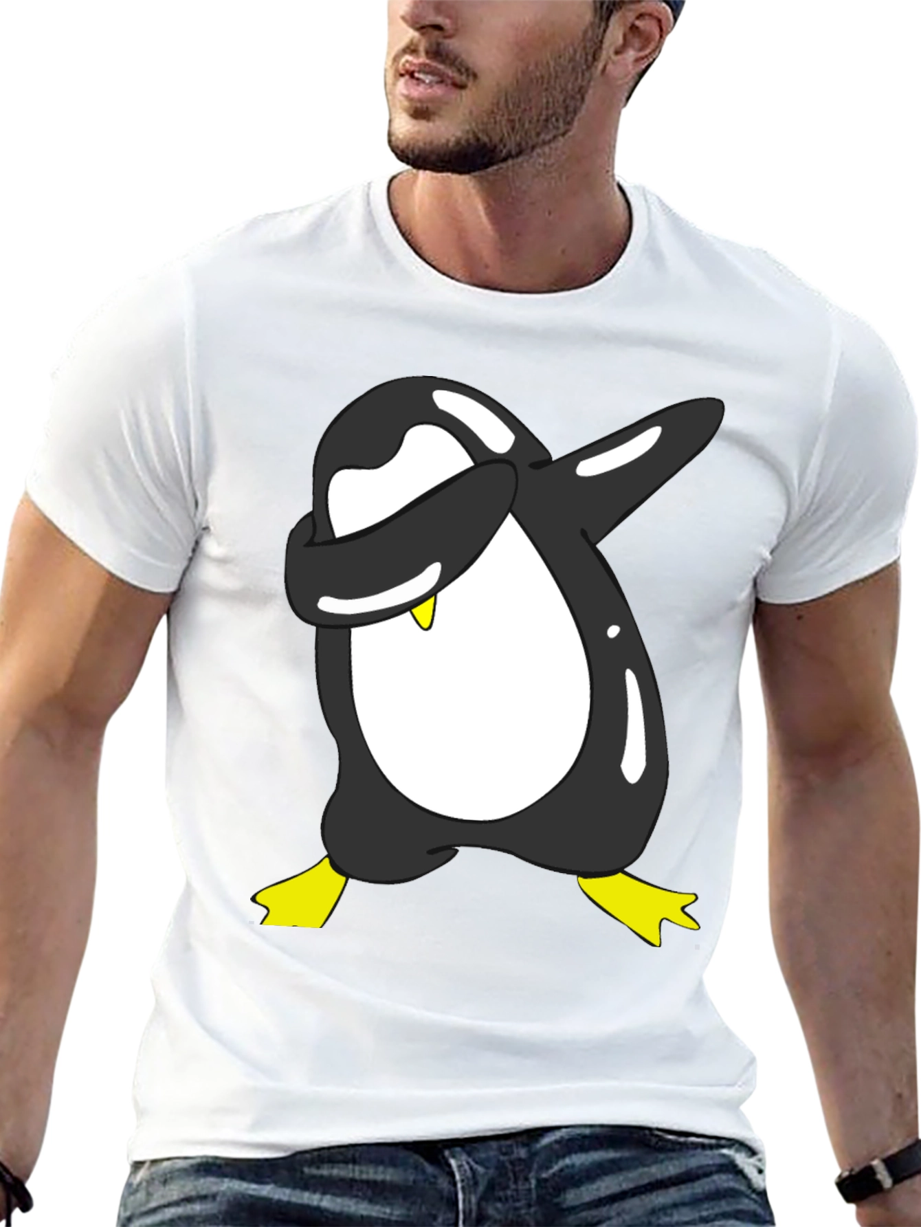 Dabbing Penguin Graphic Tee - Black Cotton Blend