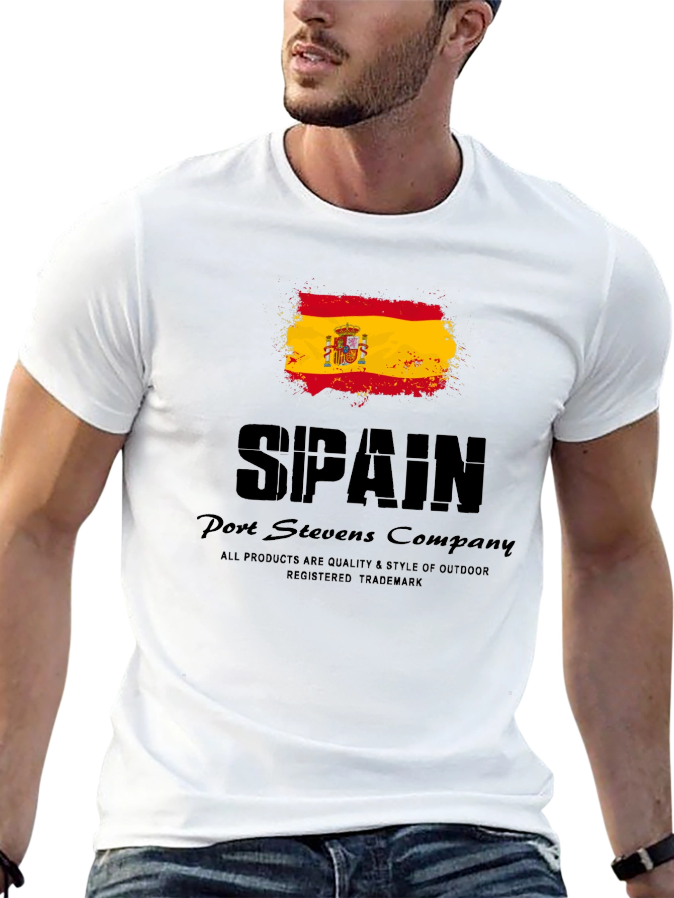Spain Flag Graphic Print Black T-Shirt