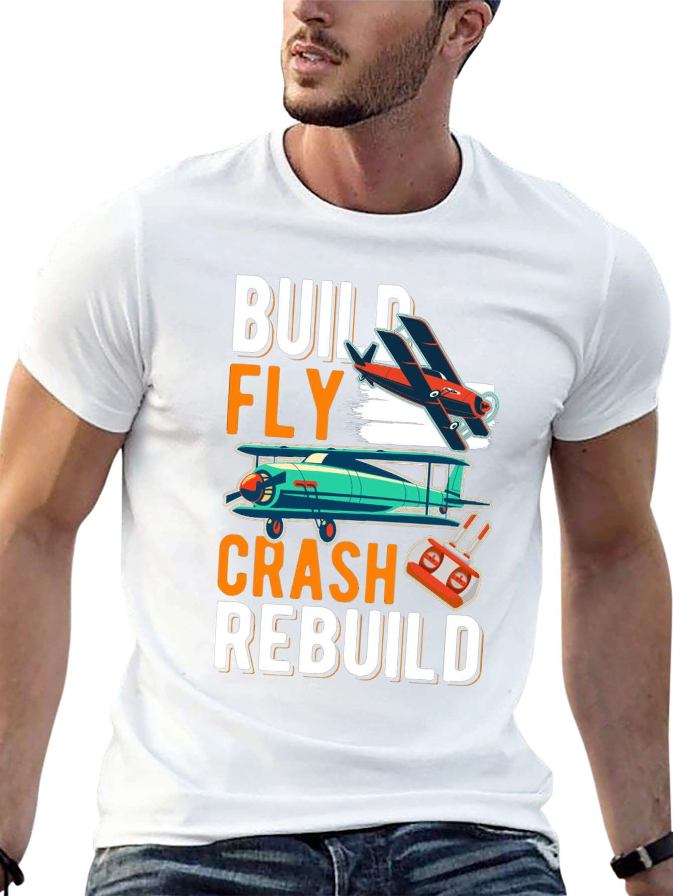 Build Fly Crash Rebuild T-Shirt - Aviation Enthusiast Tee