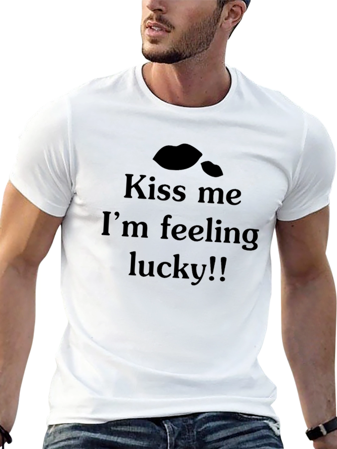 Kiss Me Im Feeling Lucky Mens Black T-Shirt