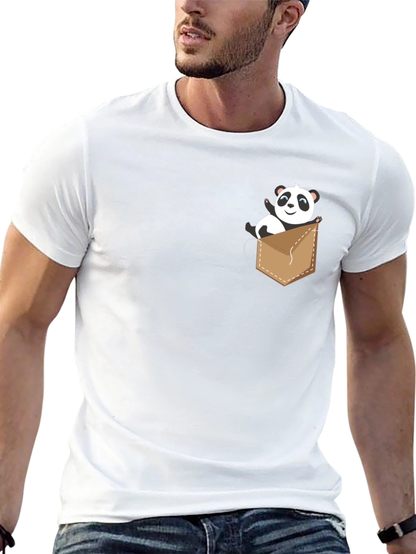 Cute Panda Pocket Graphic T-Shirt - Black