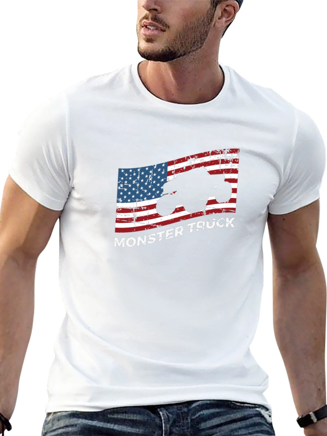 Monster Truck American Flag Graphic T-Shirt