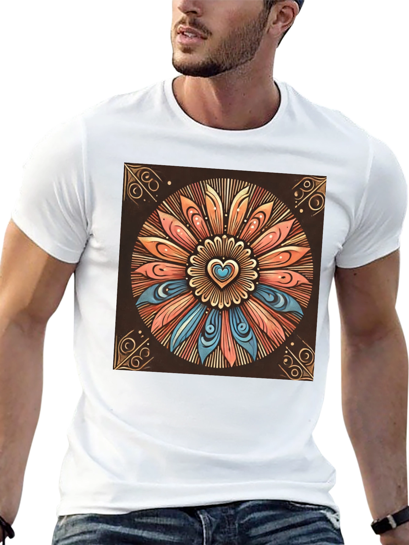 Boho Heart Mandala Graphic Tee - Stylish Comfort